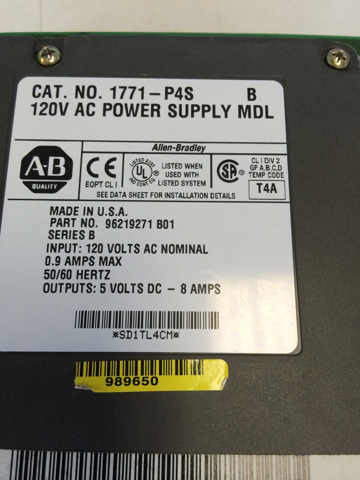 Allen-Bradley 1771-P4s Allen Bradley Plc 120V Ac Power Supply 96219271 B01,Bd