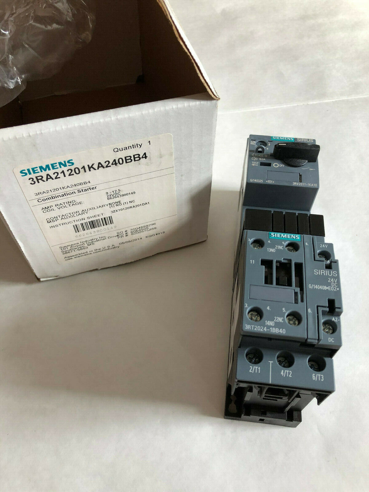 New Siemens 3Ra21201ka240bb4 Combination Starter,3Rv2011-1Ka10,Ss