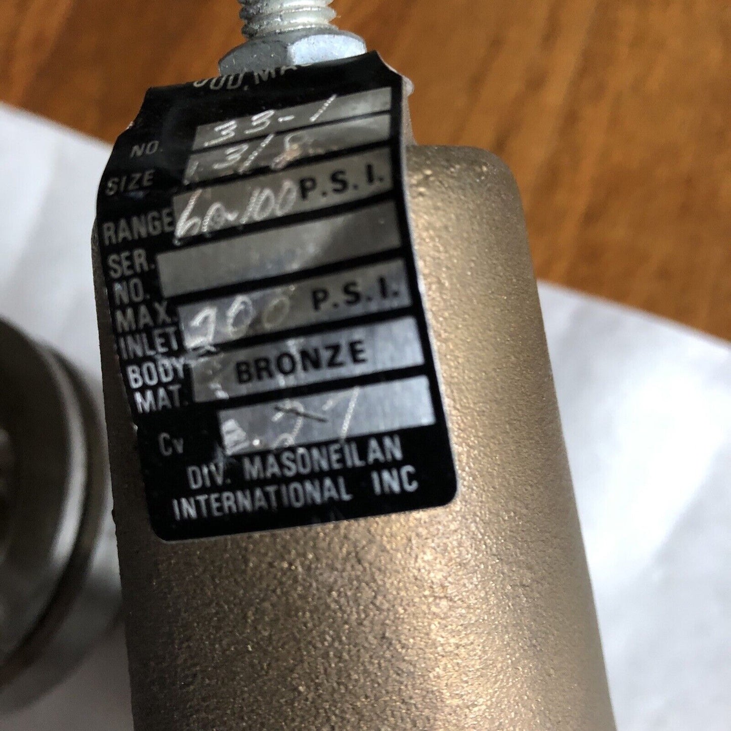 Masoneilan 33-1,3/8" No 33-1 Bronze Relief Valve Regulator 60-100Psi Cv 27,Al