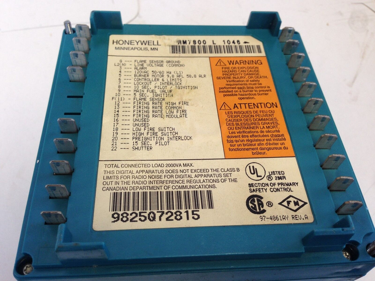 Honeywell Rm7800l1046 Burner Control Rm7800 L 1046,En