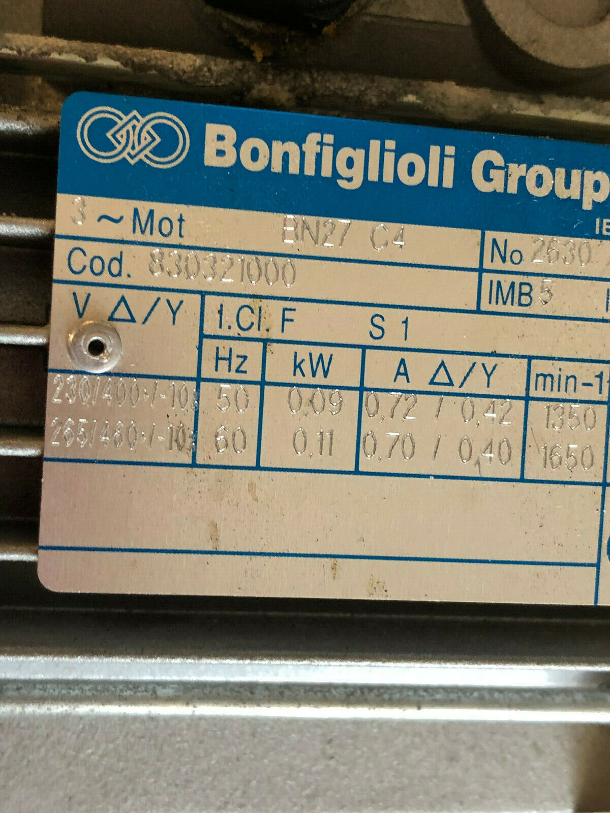 Bonfiglioli Group 830321000,Bn27 C4,200280181,Vf 27/Vb 3 Phase Motor,Dj