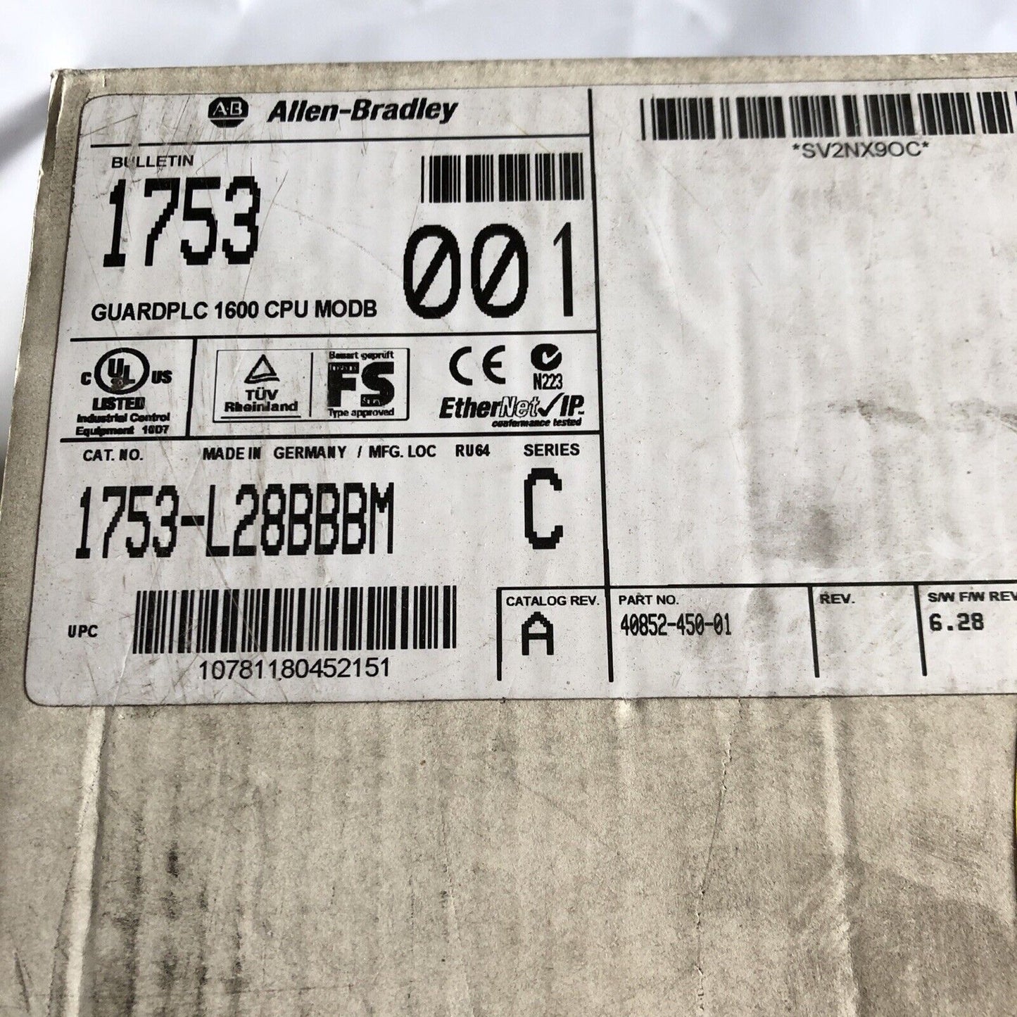 New Allen-Bradley 1753-L28bbbm C A 6.28,Guardplc 1600 Cpu Modb,Guard Plc 1600,Sj