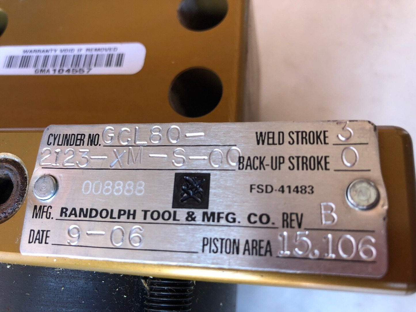Randolph Tool Gcl80-2123-Xm-S-00 Pneumatic Cylinder, Weld Stroke: 3,Ab