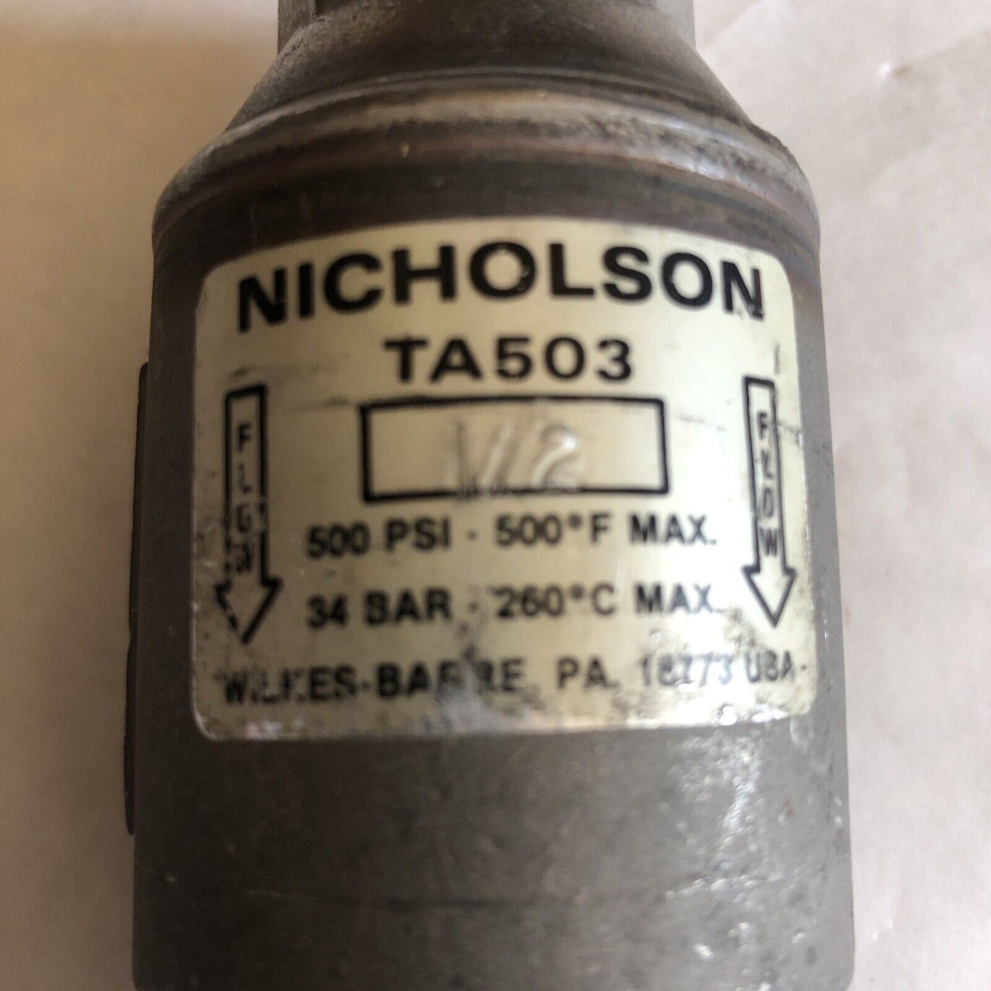 1/2" Nicholson Ta503,Nicholson Ta 503 Thermo Dynamic Steam Trap 600 Psi,Ei,Bz,Bt