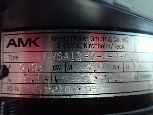 Amk Dvsa11-7-6-4-D00 Servo Motor, .93Kw,1500/3500Rpm,250A,P 0.93,92107595,Td