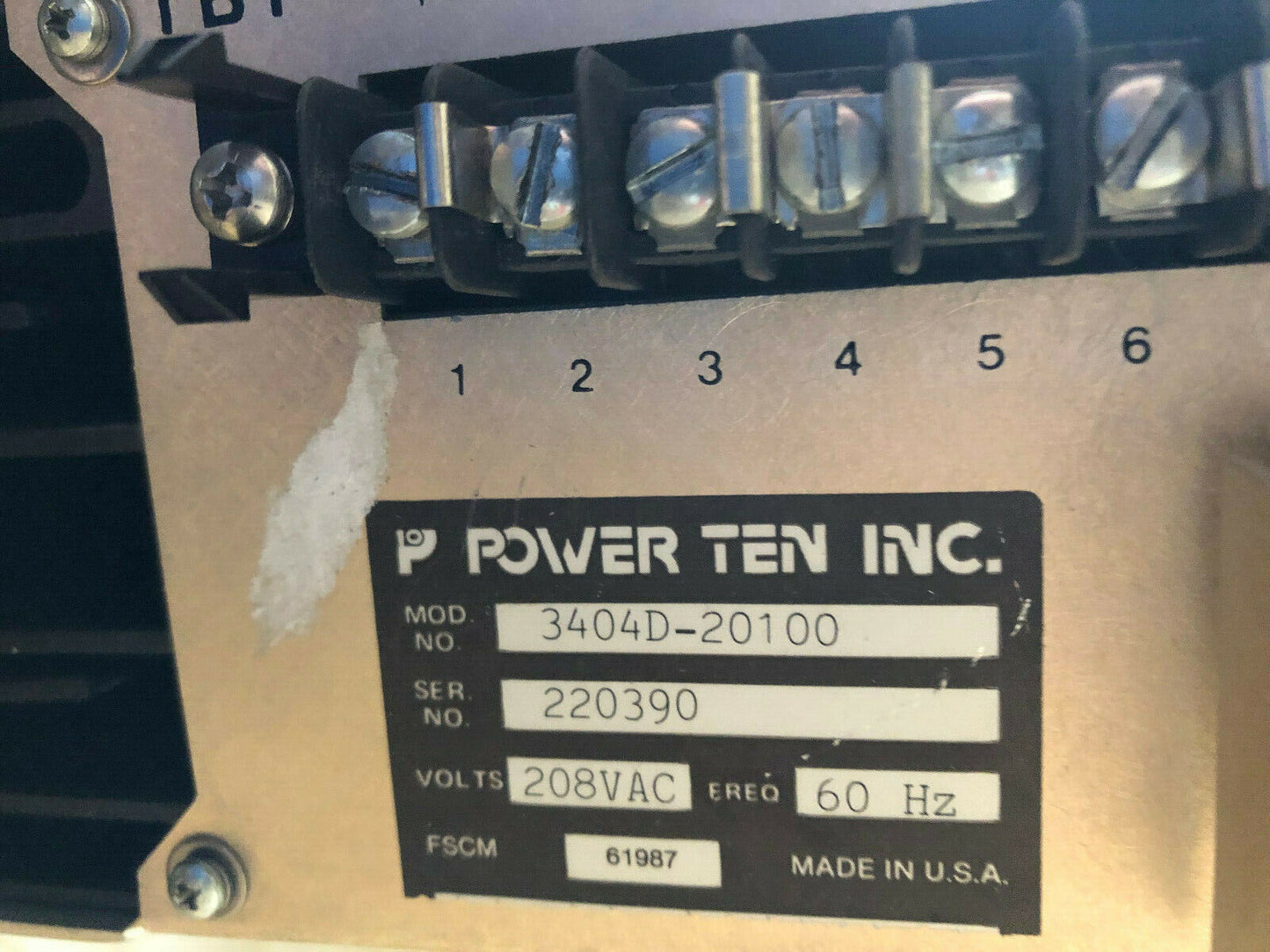 Power Ten 3404D-20100 Power Supply 208Vac,Aehr Test Systems,Be