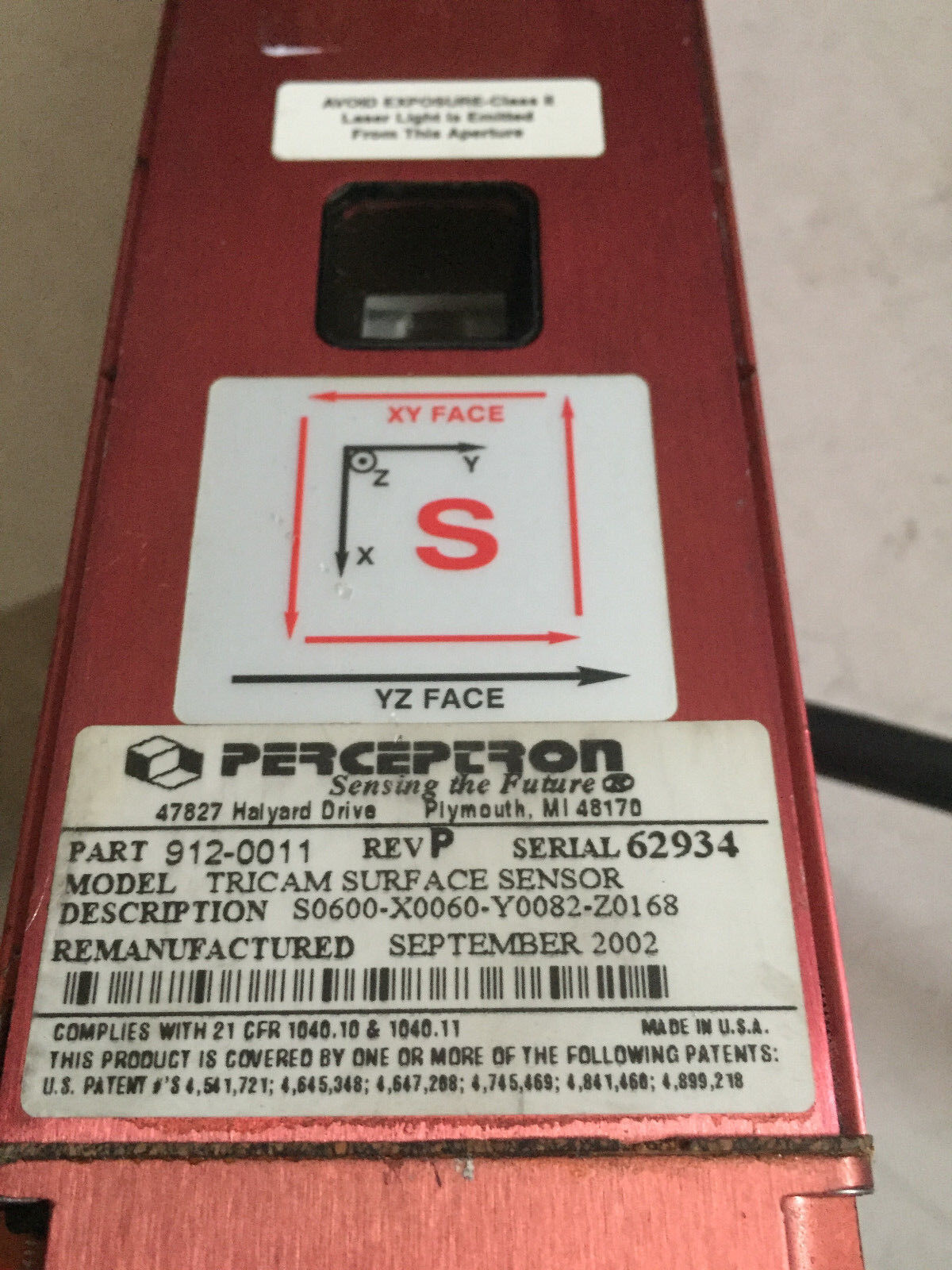Perceptron 912-0011, S0600-X0060-Y0082-Z0168,Tricam Surface Sensor,Ec,Ed,Bw