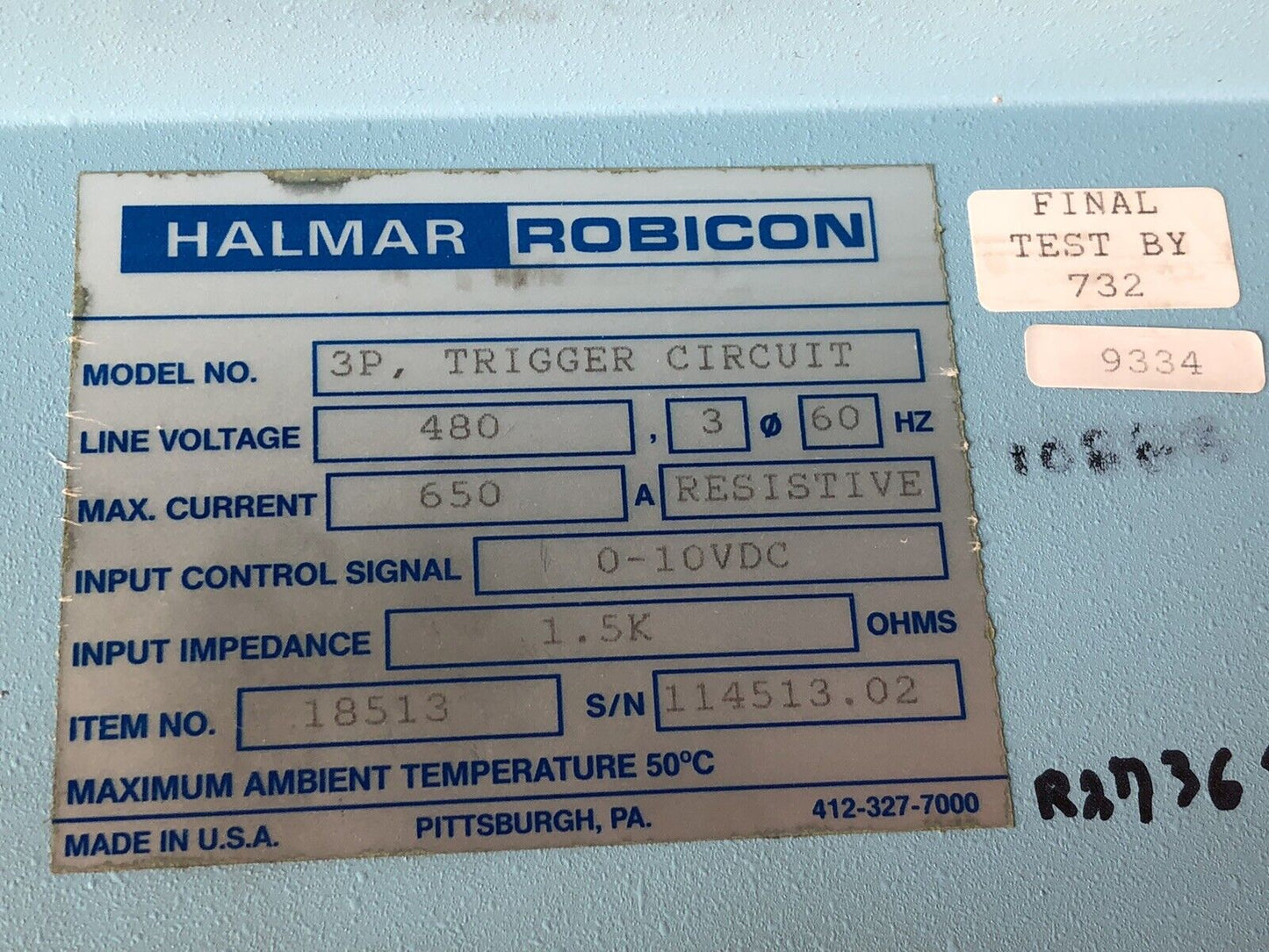 Halmar Robicon 18513 3P, Trigger Circuit, Scr Power Controller, 480Vac,Ea
