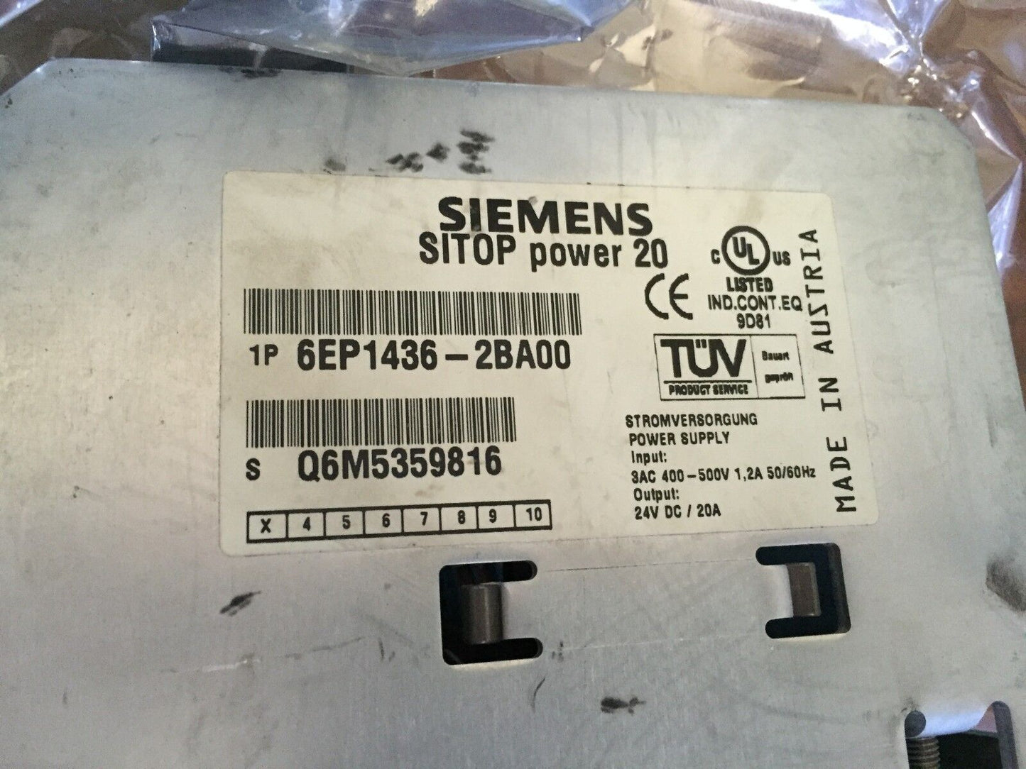 Siemens 6Ep1436-2Ba00,Sitop 20 Power Supply 20A,24Vdc W/O Front Case,Td