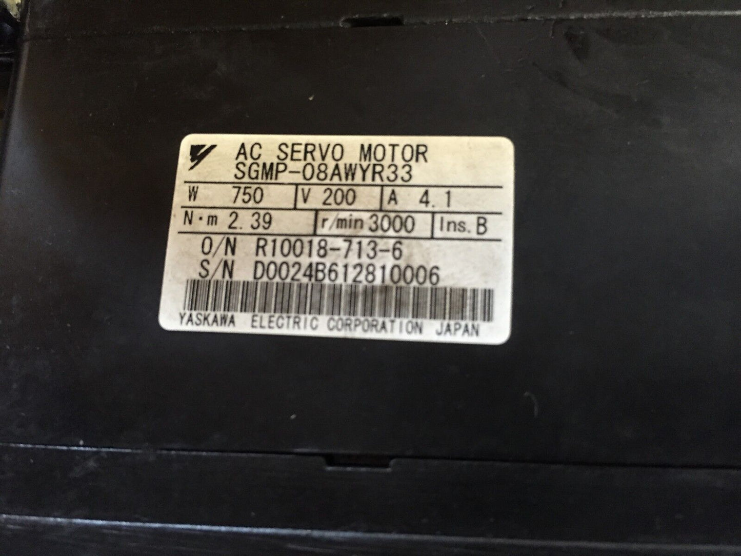 Yaskawa Sgmp-08Awyr33 Ac Servo Motor 3000Rpm, 200V, 750W,Dj