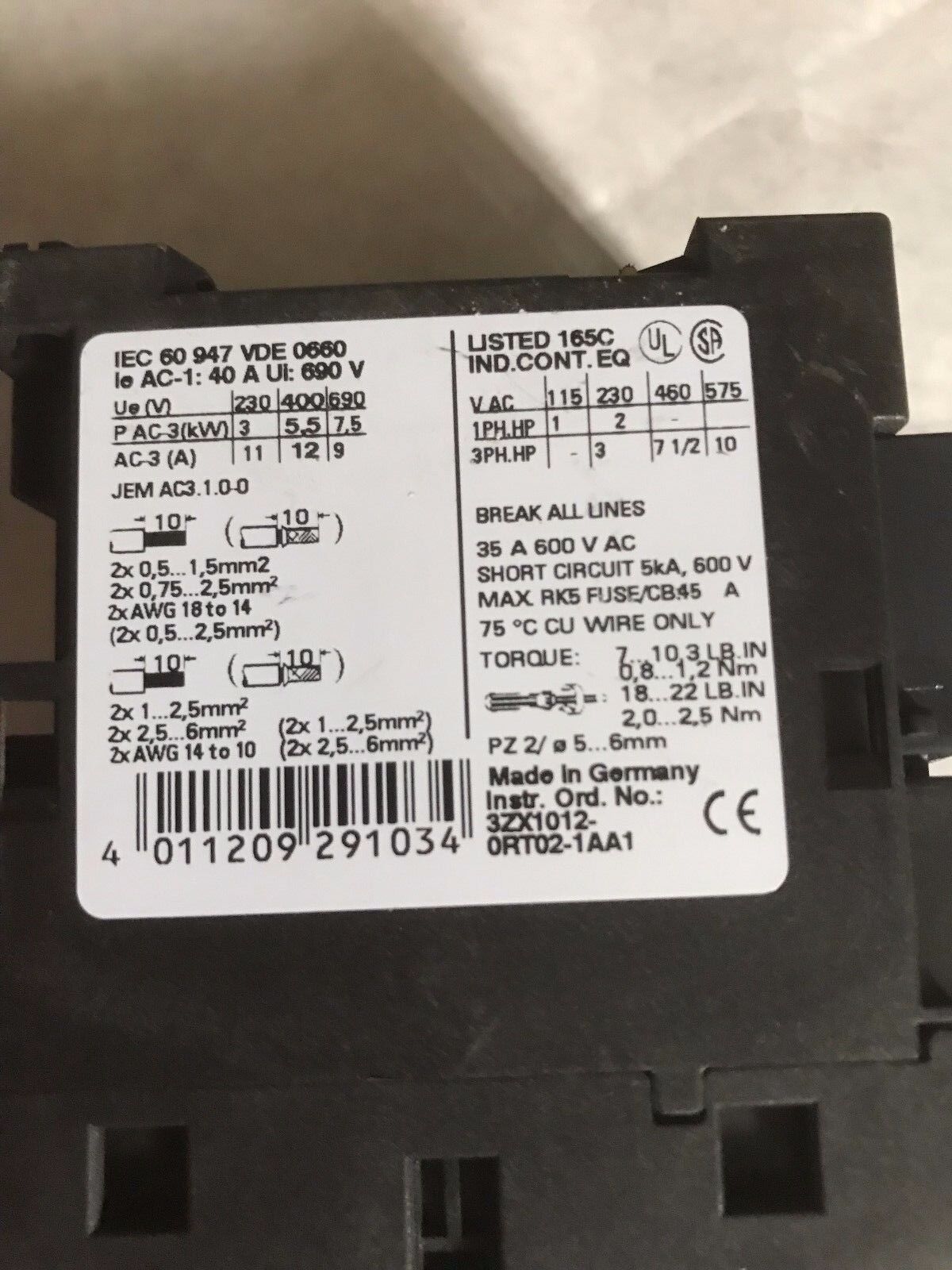 Siemens 3Rt1024-1B,Dc 24V,Lo020610,Iec 60 947,3Rt1926-1Es00,G/021011 E03,Ay