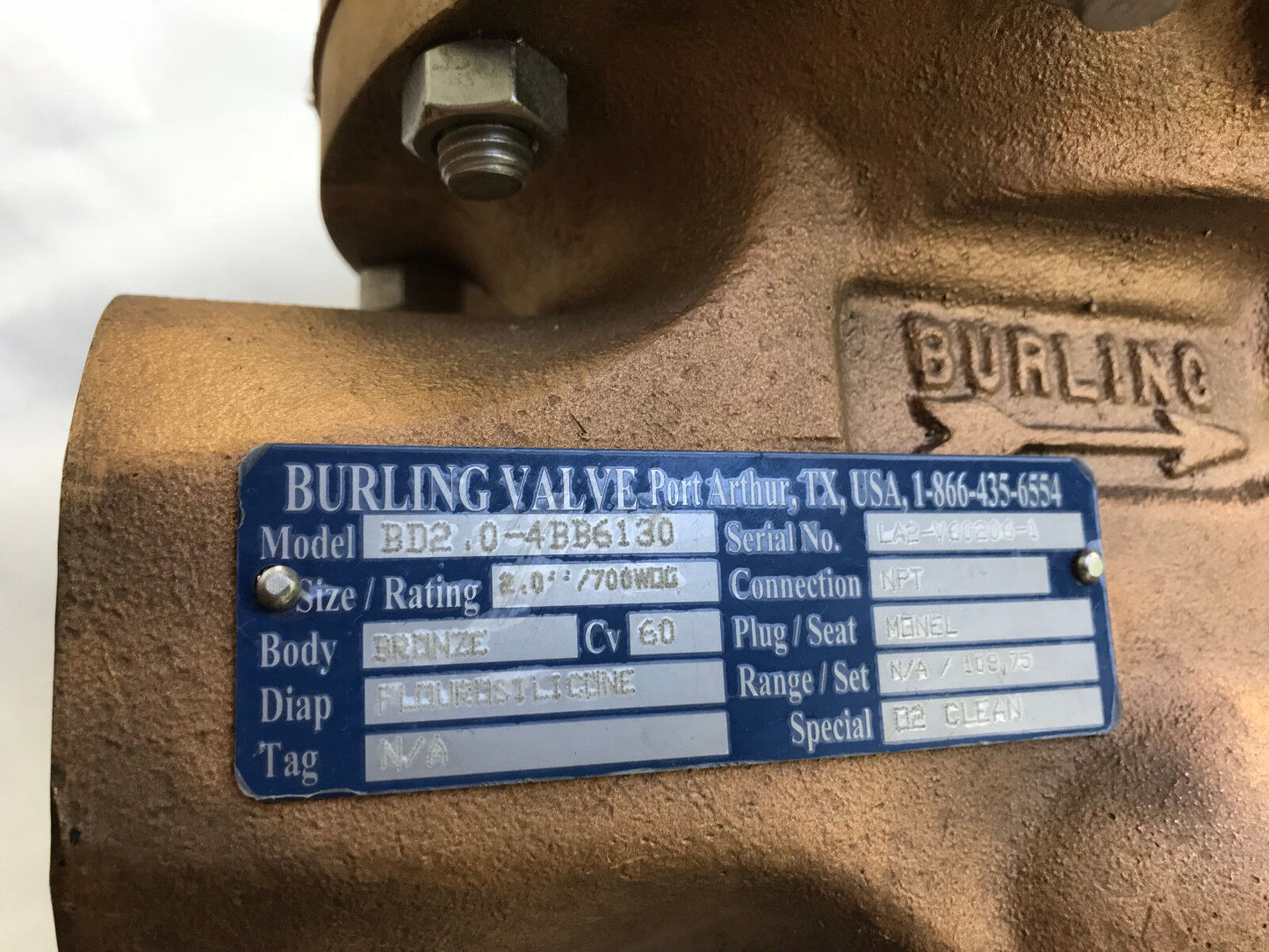 New Burling Bd2.0-4Bb6130 Valve,2" Npt Burling Valve,Tg