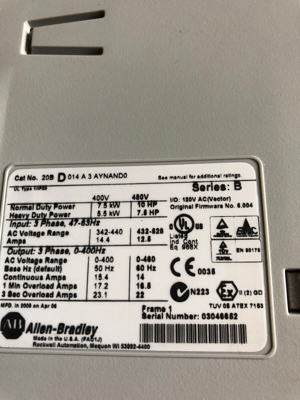 Allen Bradley 20B D014a3atnand0 Powerflex 700 Ac Drive Unit,20Bd014a3atnand0,An