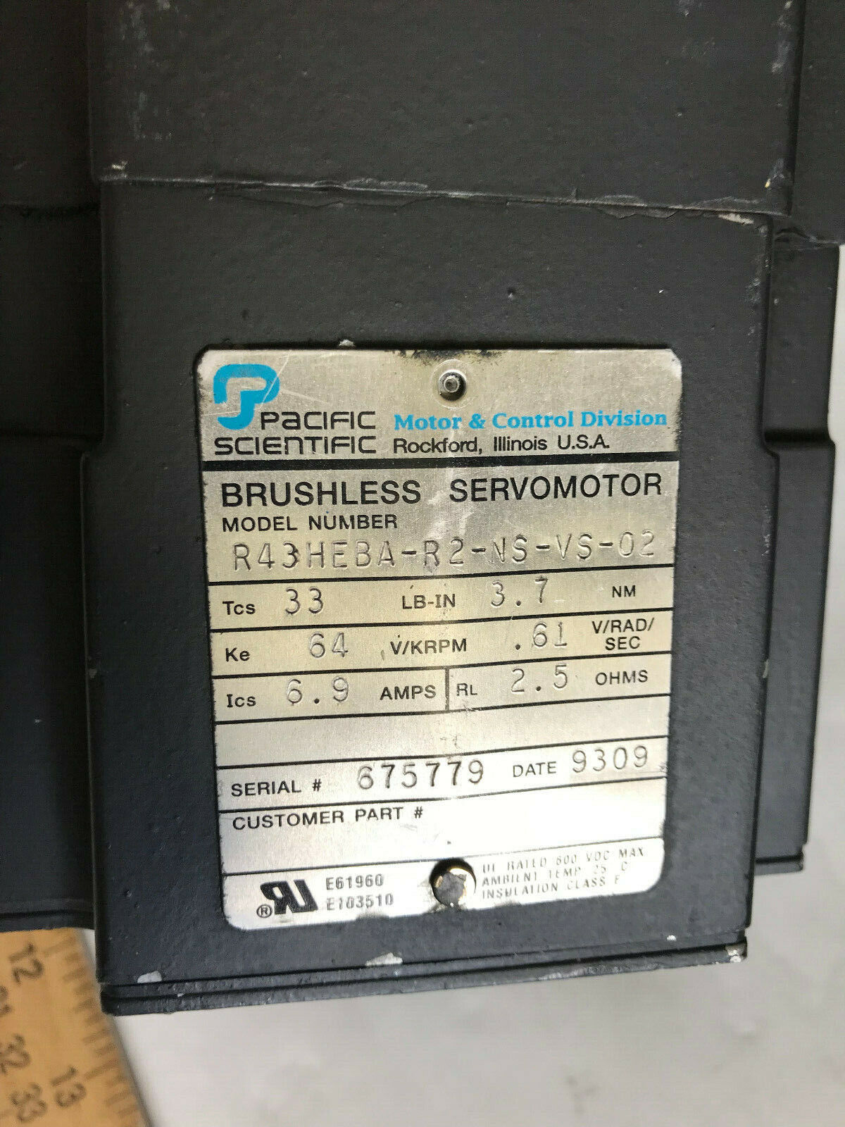 Pacific Scientific R43heba-R2-Ns-Vs-02 Bryshless Servo Motor, Repaired,Th