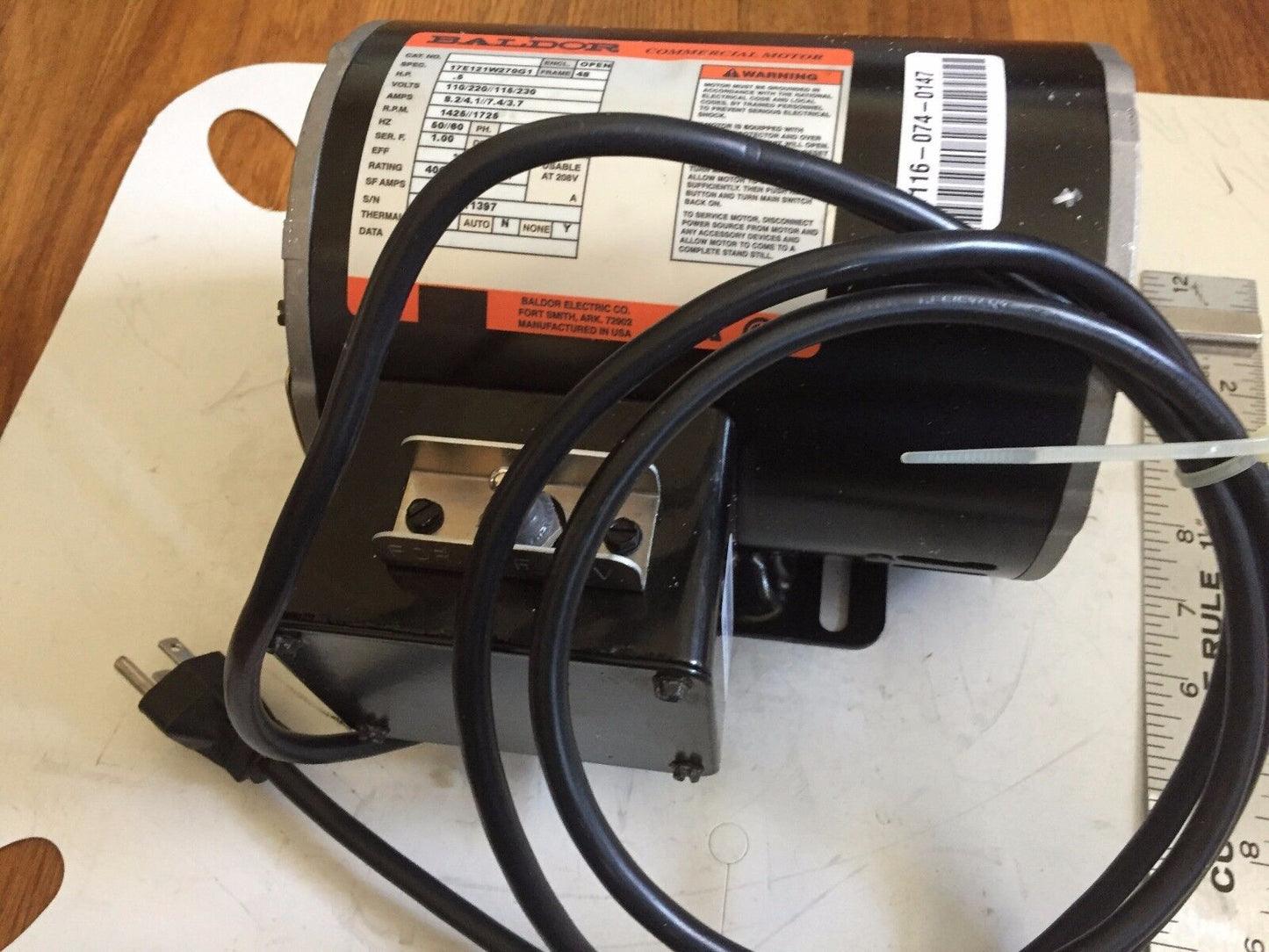 Baldor 17E121w270g1 Commercial Motor,.5Hp,110/ 230V,Frame 48,1425 Rpm,8.2Ams,Bx