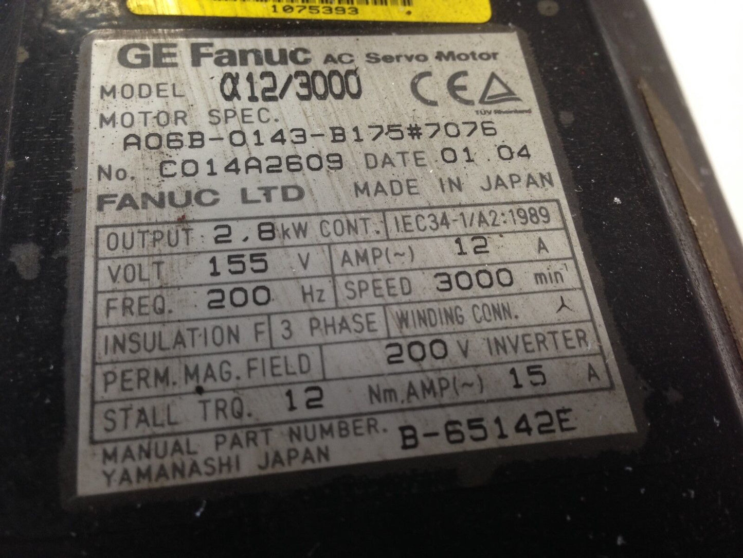 Ge Fanuc 12/3000,A06b-0143-B175#7076 Ac Servo Motor,3Ph,155V,Rpm 3000,Td