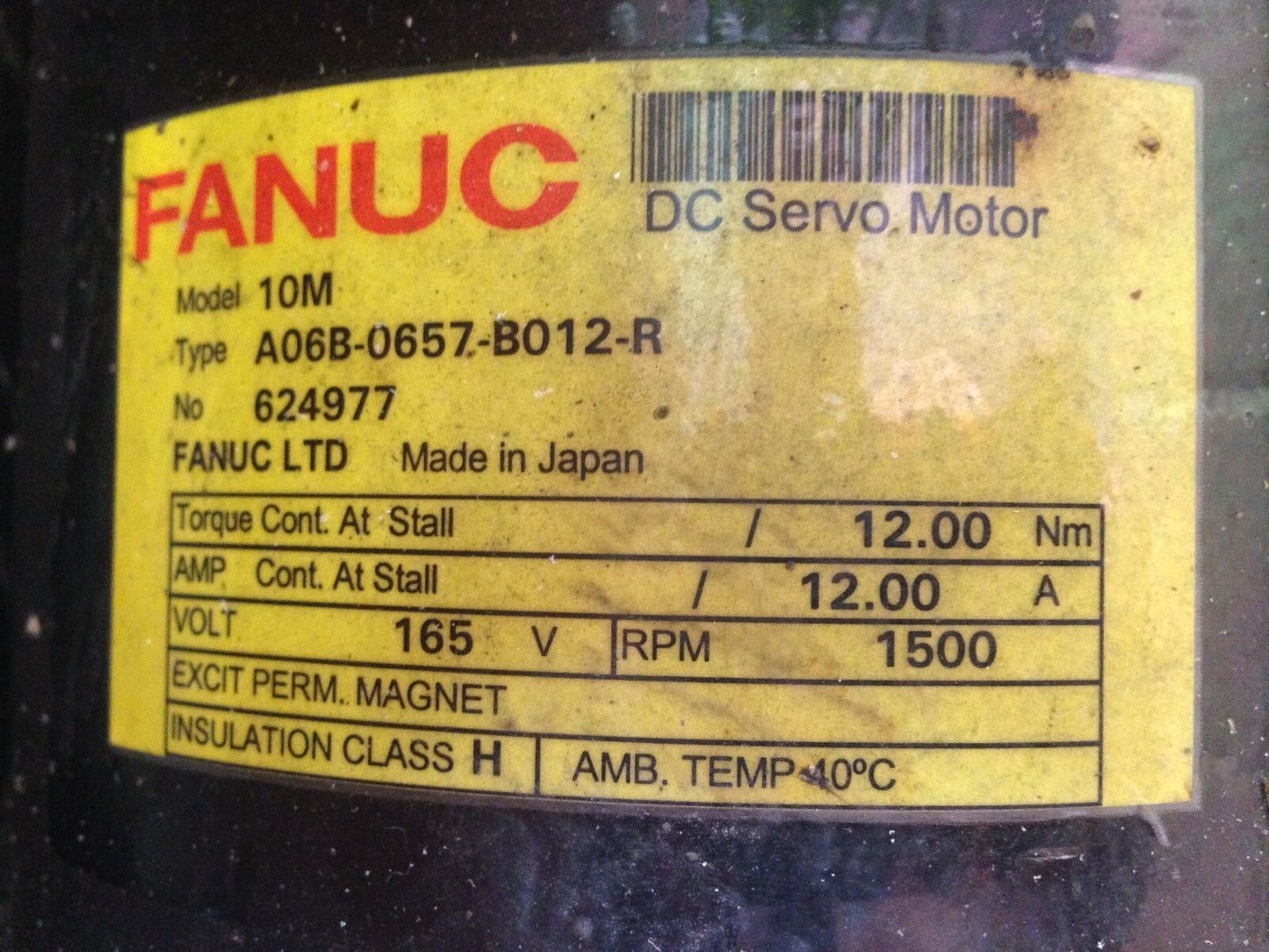 Fanuc A06b-0657-B012-R Dc Servo Motor,Fanuc 10M,165 Vdc,1500 Rpm,Bk