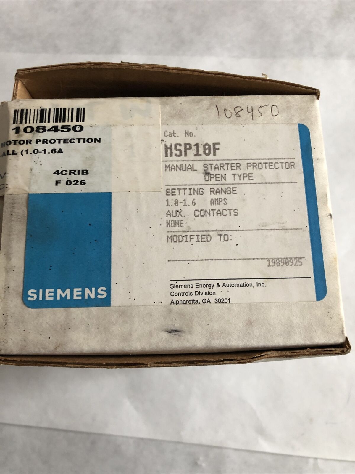 New Siemens Msp10f Motor Starter Protector 1.0-1.6Amp,Fj