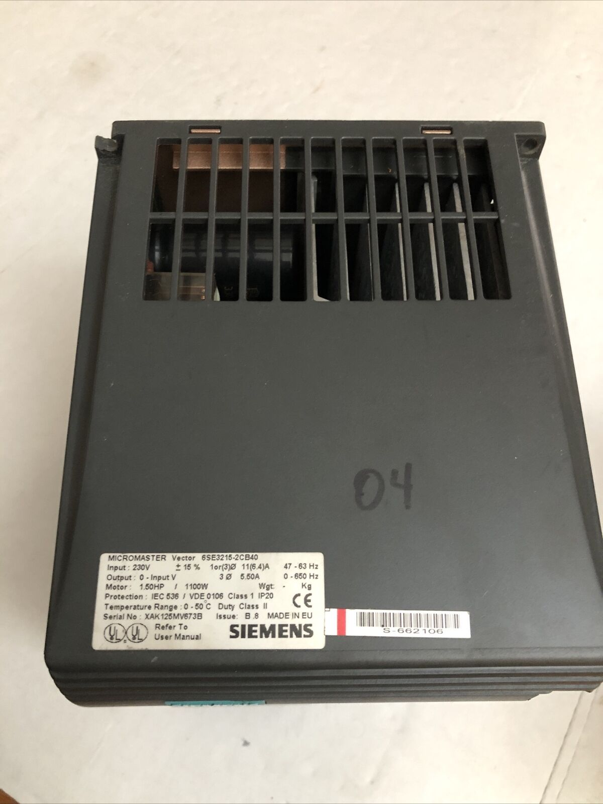 Siemens 6Se3215-2Cb40,6Se32152cb40 Micromaster Vector Drive,1.5 Hp,3Ph,230V,Cy