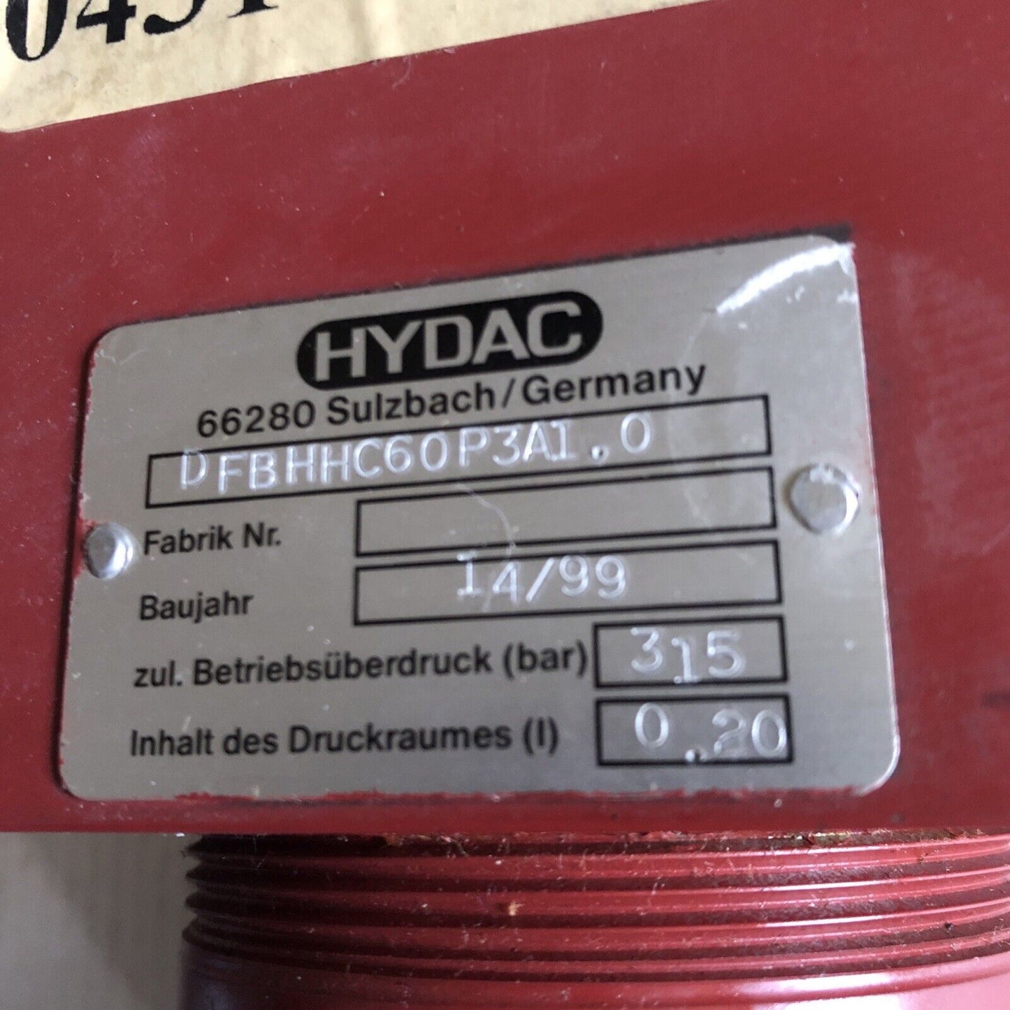 Hydac Dfbhhc60p3a1.0,Dfbn Hc 603A1 Hydraulic Dfbhhc60p3ai.0 Filter,14/99,315,An