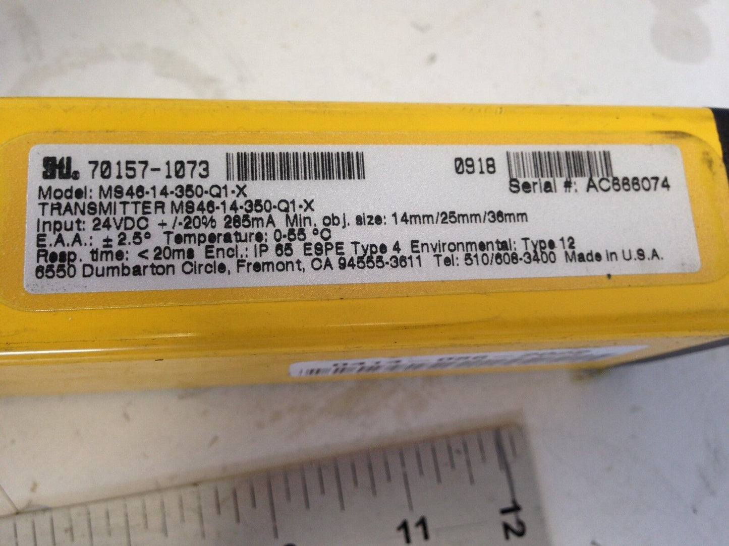 New Sti Ms46-14-350-Q1-X Safety Light Curtain Transmitter,350Mm,70157-1073,Fi