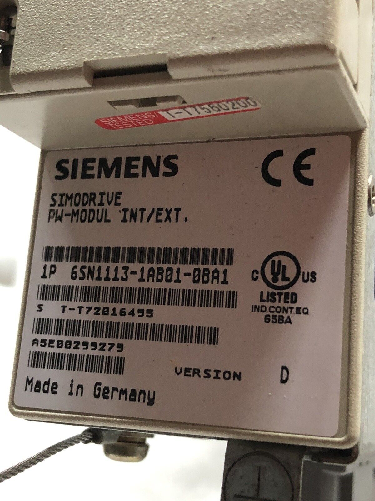 Siemens 6Sn1113-1Ab01-0Ba1 Simodrive Pw-Modul Int/Ext. Power Module,Ch