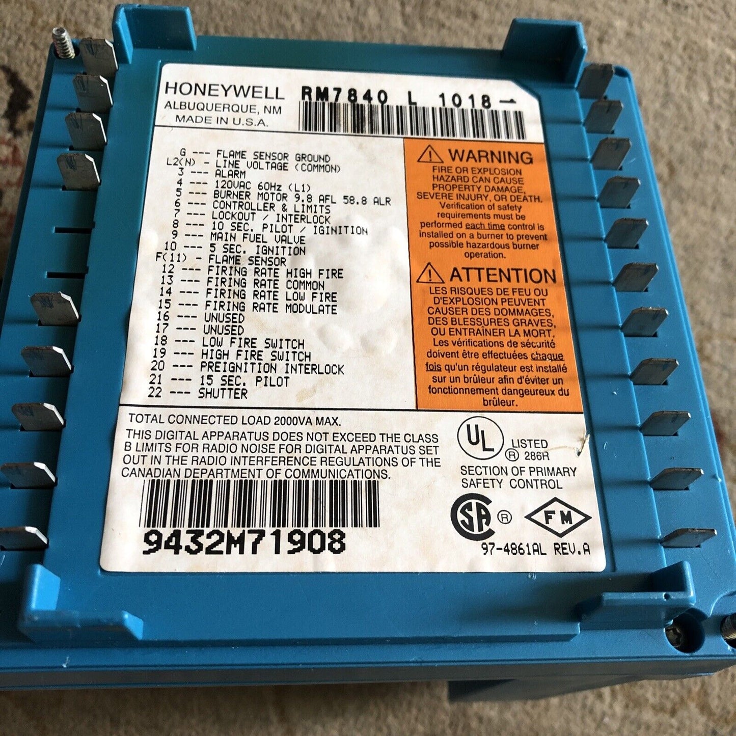 Honeywell Rm7840 L1018 Burner, Rm7840l1018,Ec