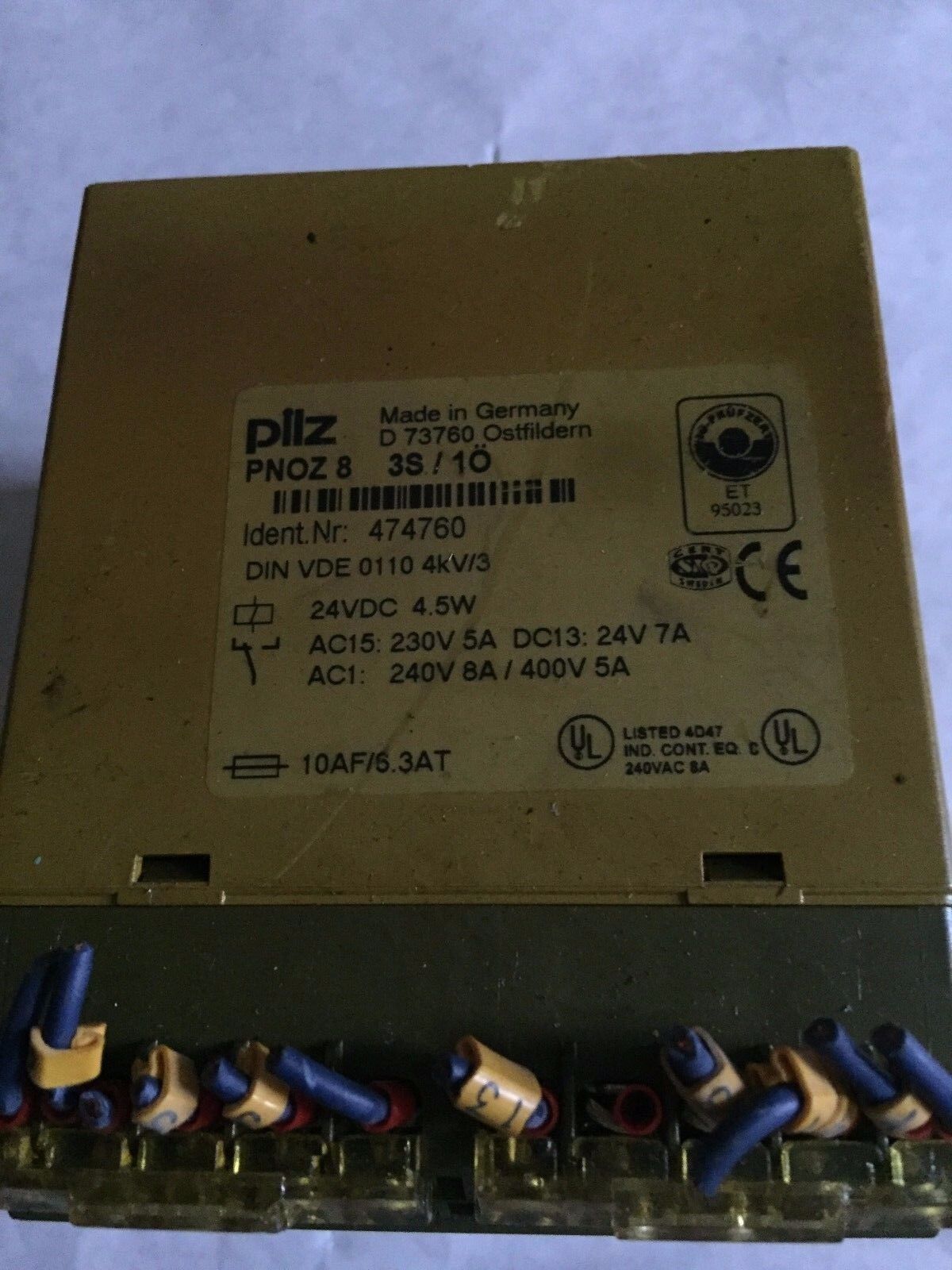 Pilz Pnoz8 3S/10,474760,Safety Relay 24Vdc 6Va,4.5W 3No 1Nc Pnoz824dc,Bx