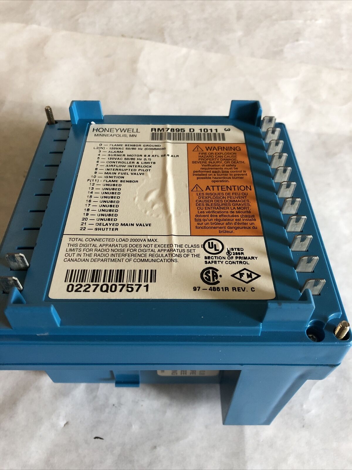 Honeywell Rm7895 D 1011 Burner Control Rm7895d1011,Eg