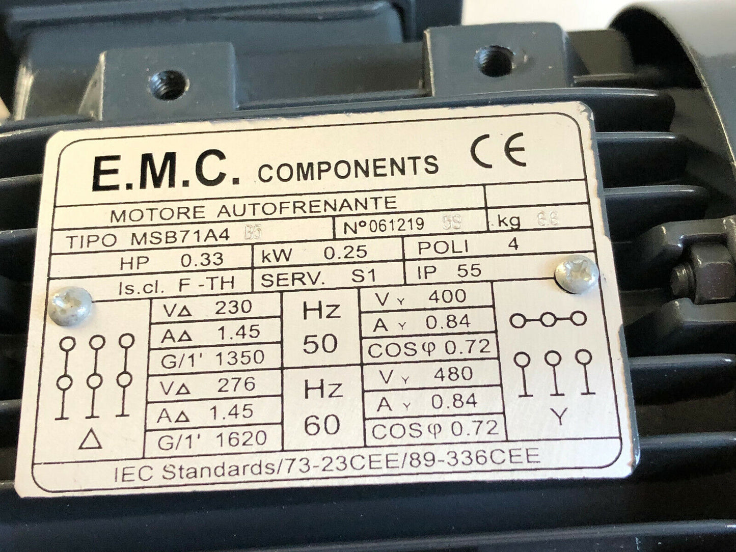 E.M.C. Msb71a4 Motor 230/400V .25Kw,0.33 Hp Components Motore Autofrenante,Sj