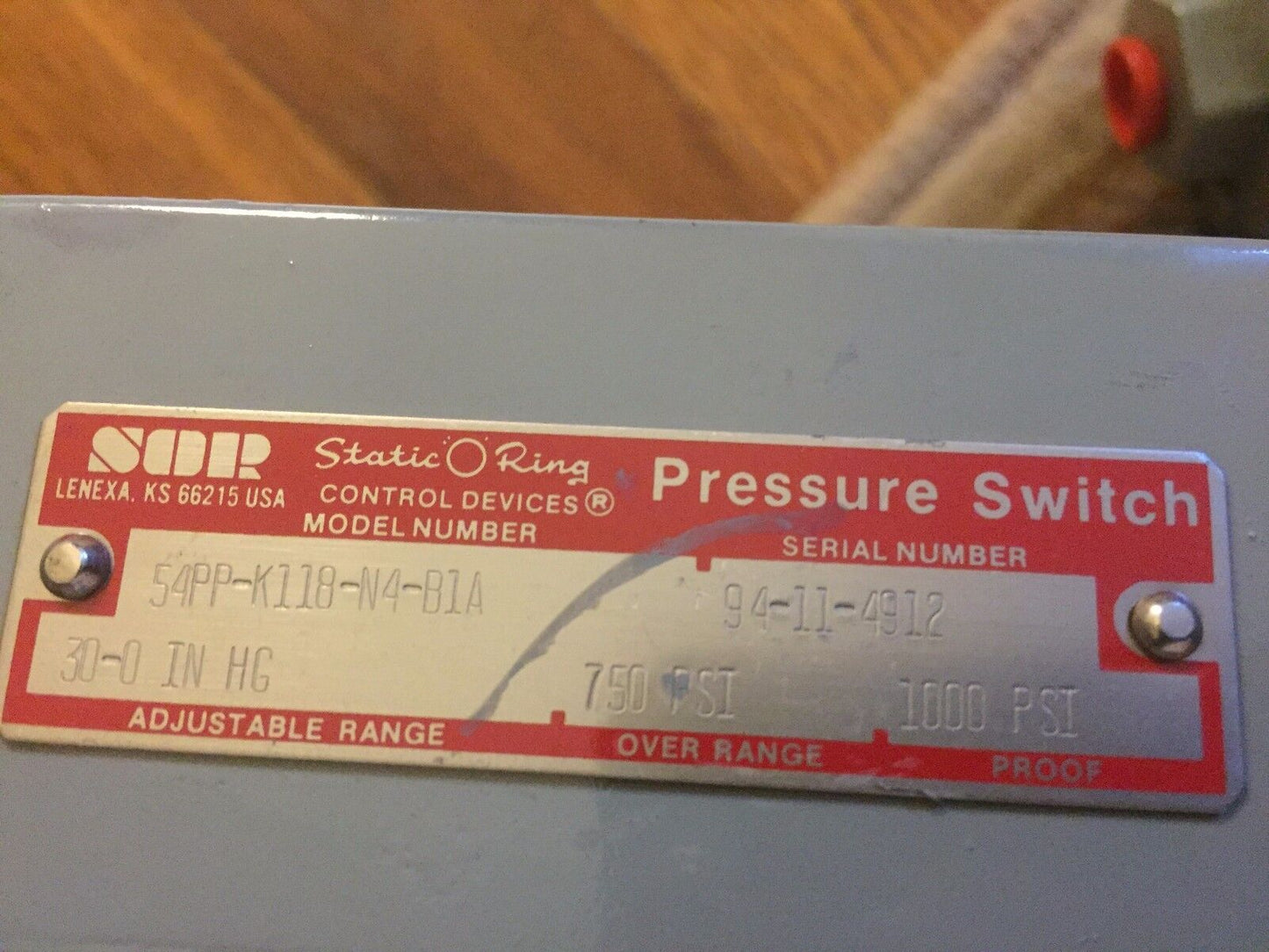 New Sor 54Pp-K118-N4-B1a Pressure Switch 30-0In Hg 750Psi Over Range,Eb