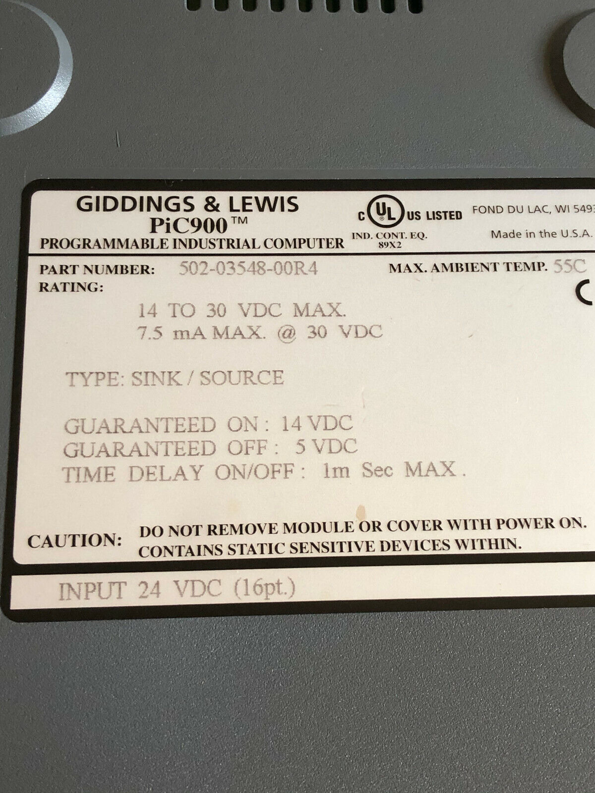 New Giddings & Lewis Pic900,502-03548-00R4 Programmable Computer,Input 24V Dc,Cg