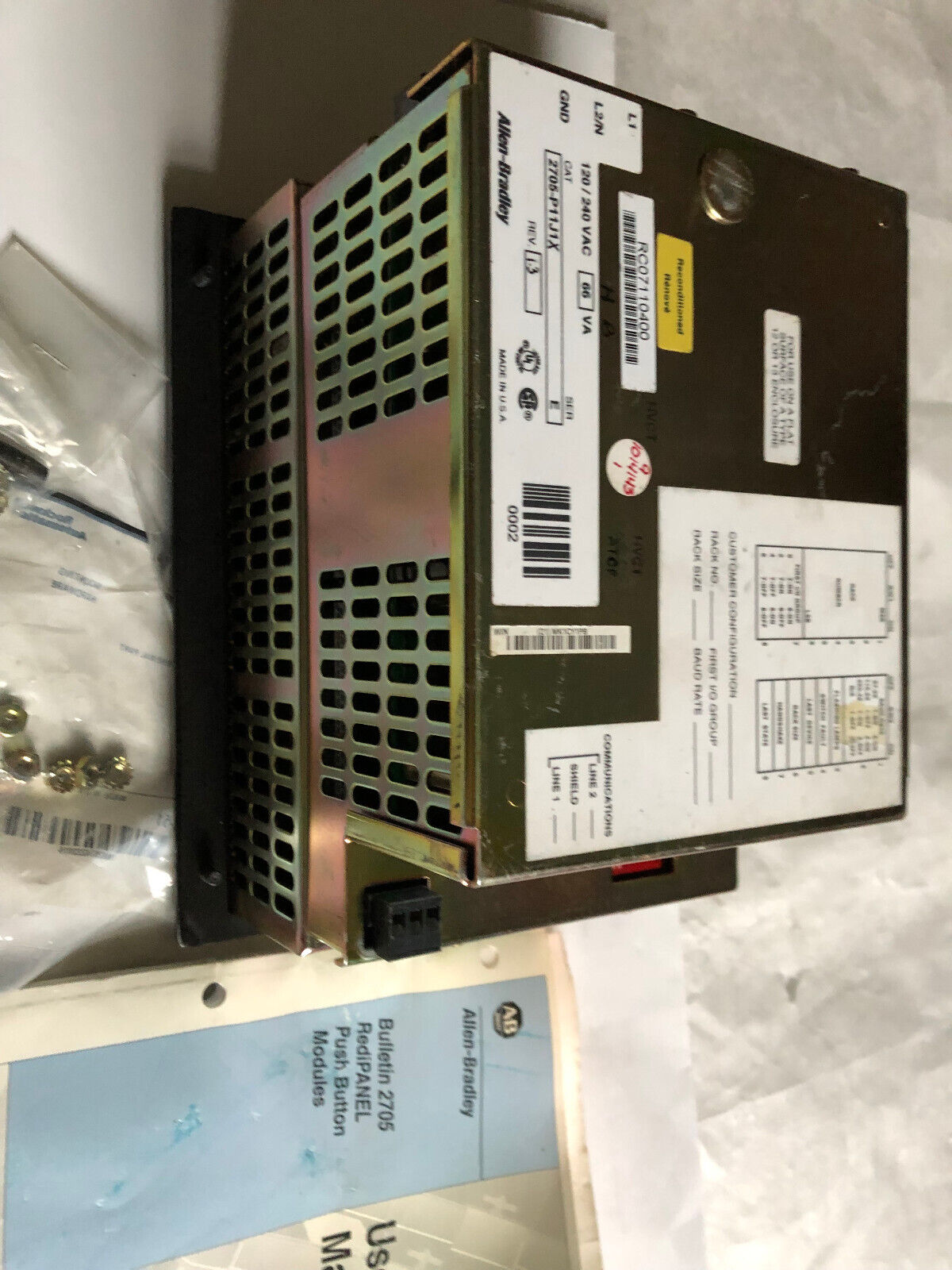 New Allen Bradley 2705-P11j1x Lighted Pushbutton Opertor Interface,2705P11j1x,An