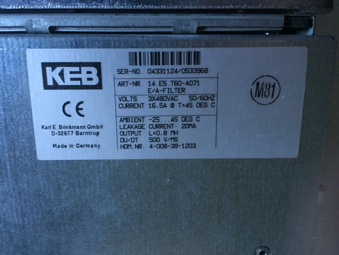 Homag 14F5cbd-Ya00 Combivert,11Kva, Keb 14.E5 T60-A071 Inverter,3Ph,Ea