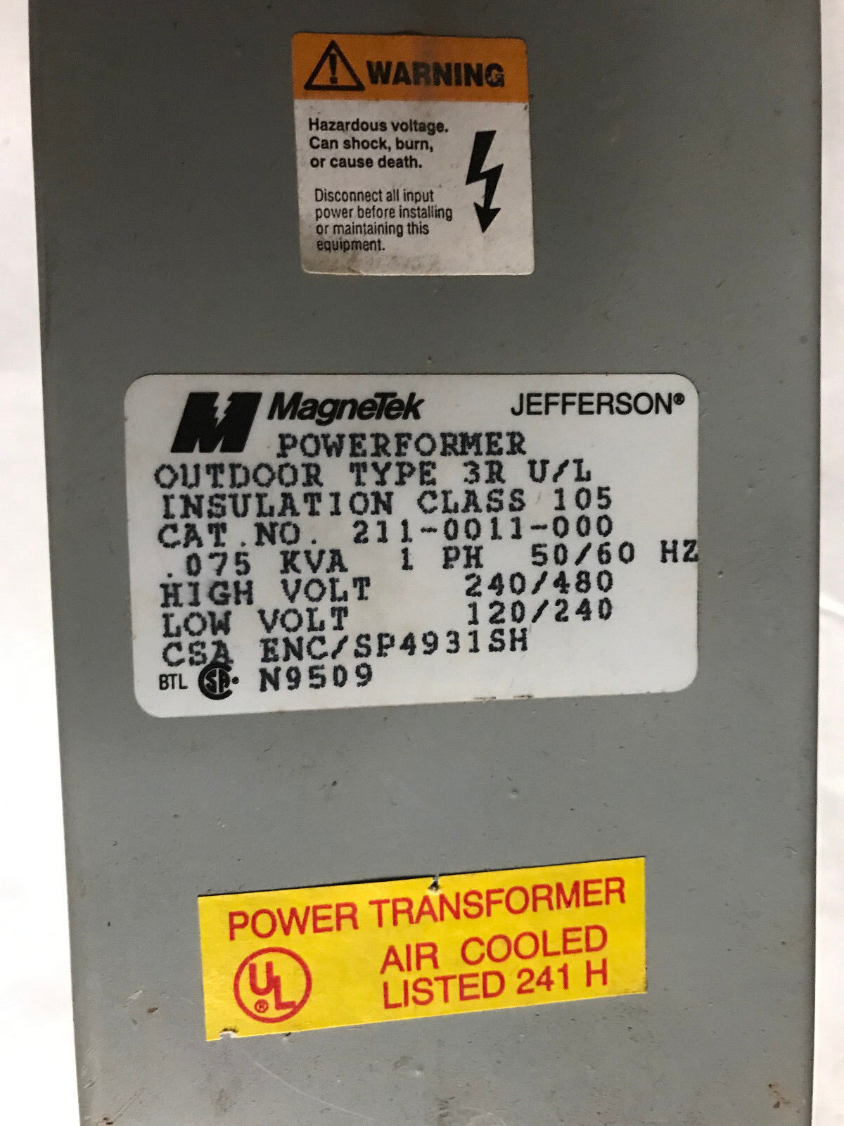 Magnetek 211-0011-000 Performer Transformer 0.075 Kva 3Ru/L 1Ph Ins Class 105,Et