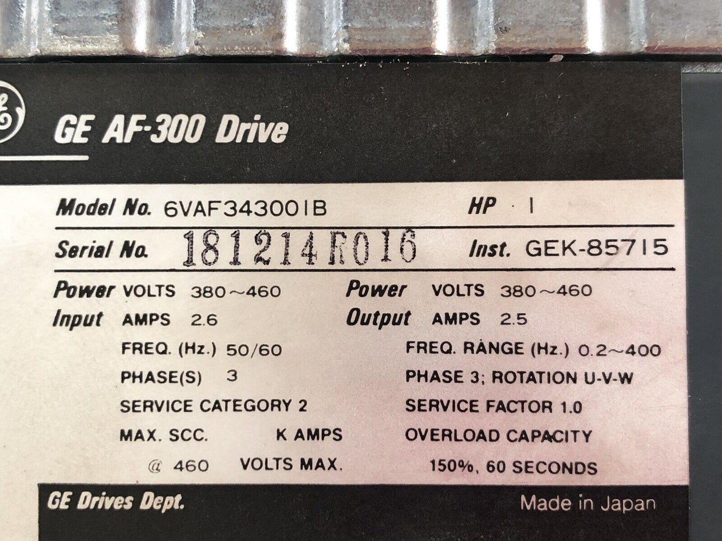 New Ge General Electric 6Vaf34300ib Af-300B Ac Drive 1 Hp 6Vaf343001b,Dh