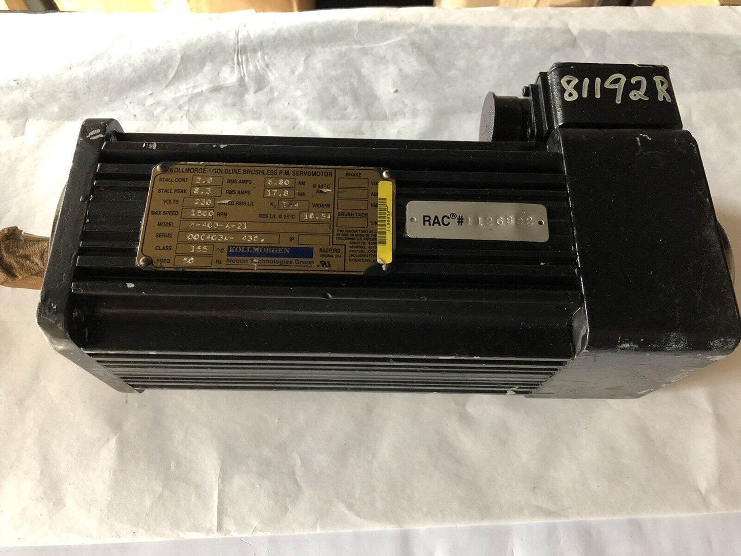 Kollmorgen M-403-A-21 Goldline Brushless P.M. Servomotor,230V,3.0,8.3 1500Rpm,Bk
