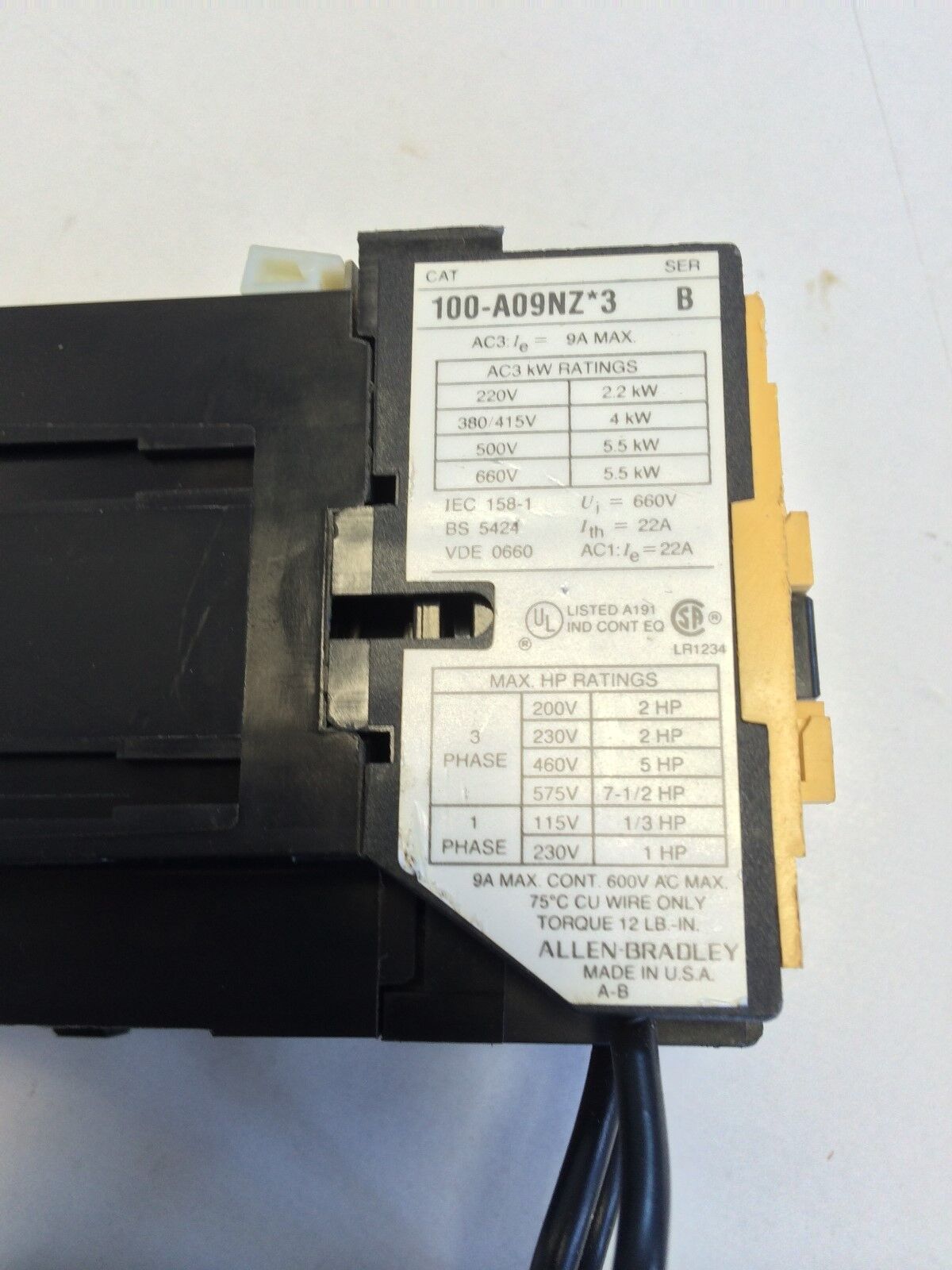 Allen Bradley 592 Jov16,Allen-Bradley 100-A09nz*3 B,24V Dc Overload Relay,Bc