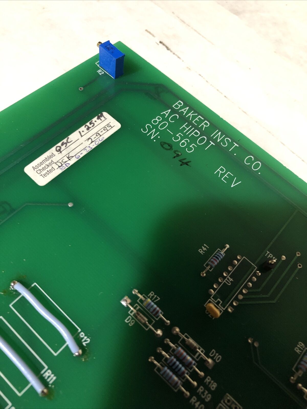 Baker Instrument 80-565 Rev Ac Hipot Pcb Board,(Excellent Condition),By