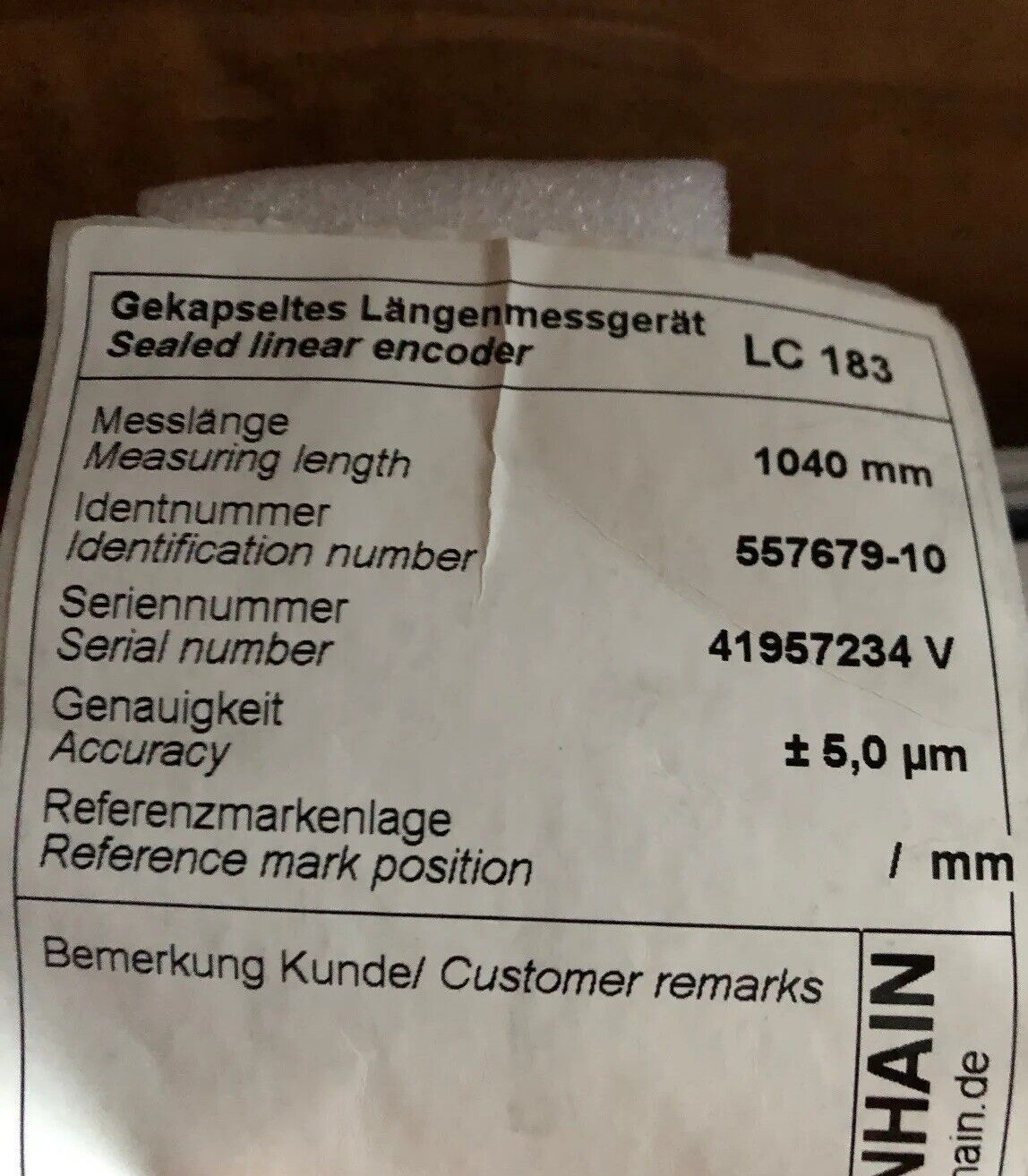 New Heidenhain 557679-10 Linear Encoder 1040 Mm,Ae Lc 1X3 Id 582 578-06 P5,Bc