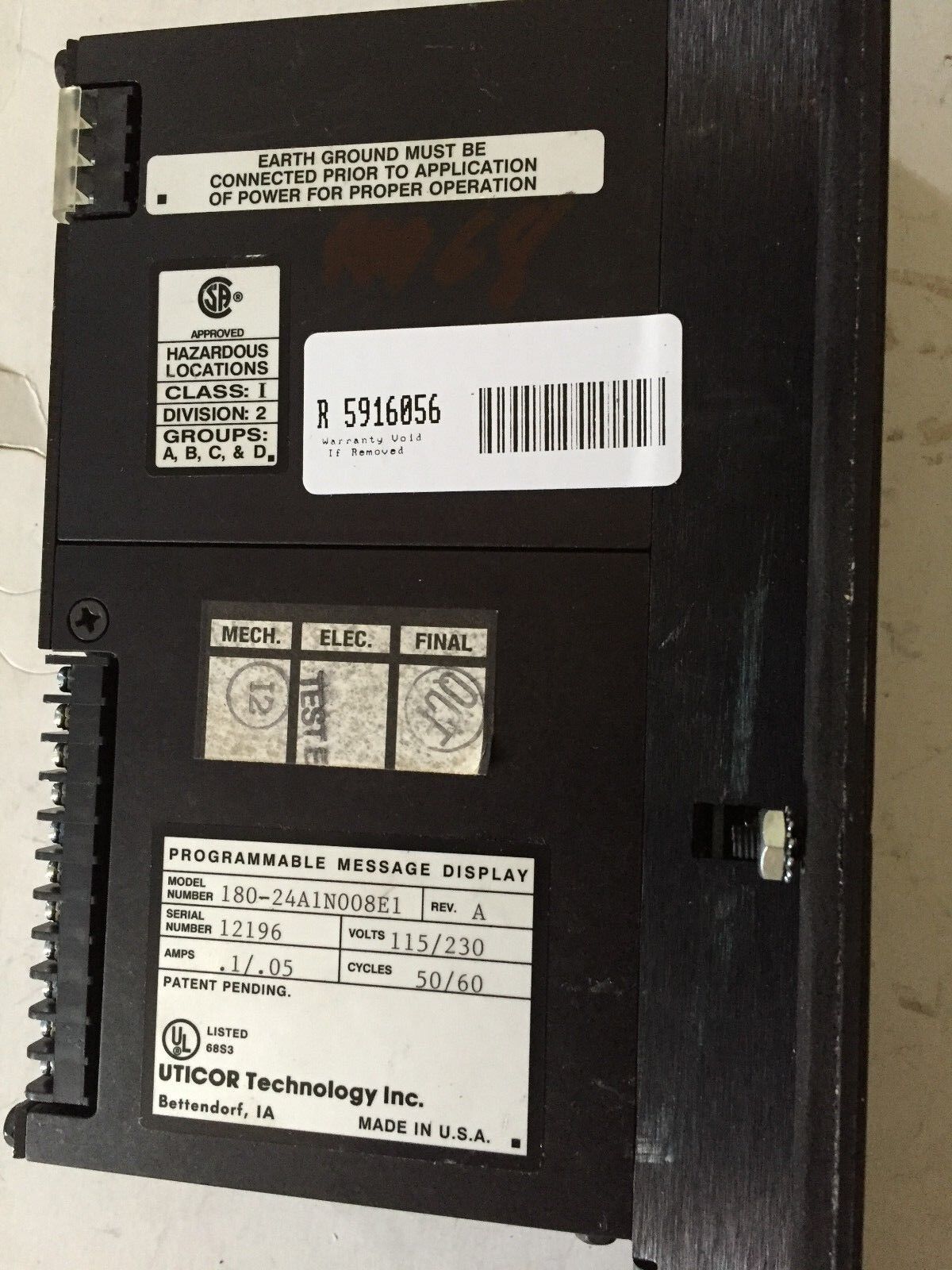 Uticor 180-24A1n008e1,Pmd 180, Avg Message Display .1/.05Amp 115/230V,Ee