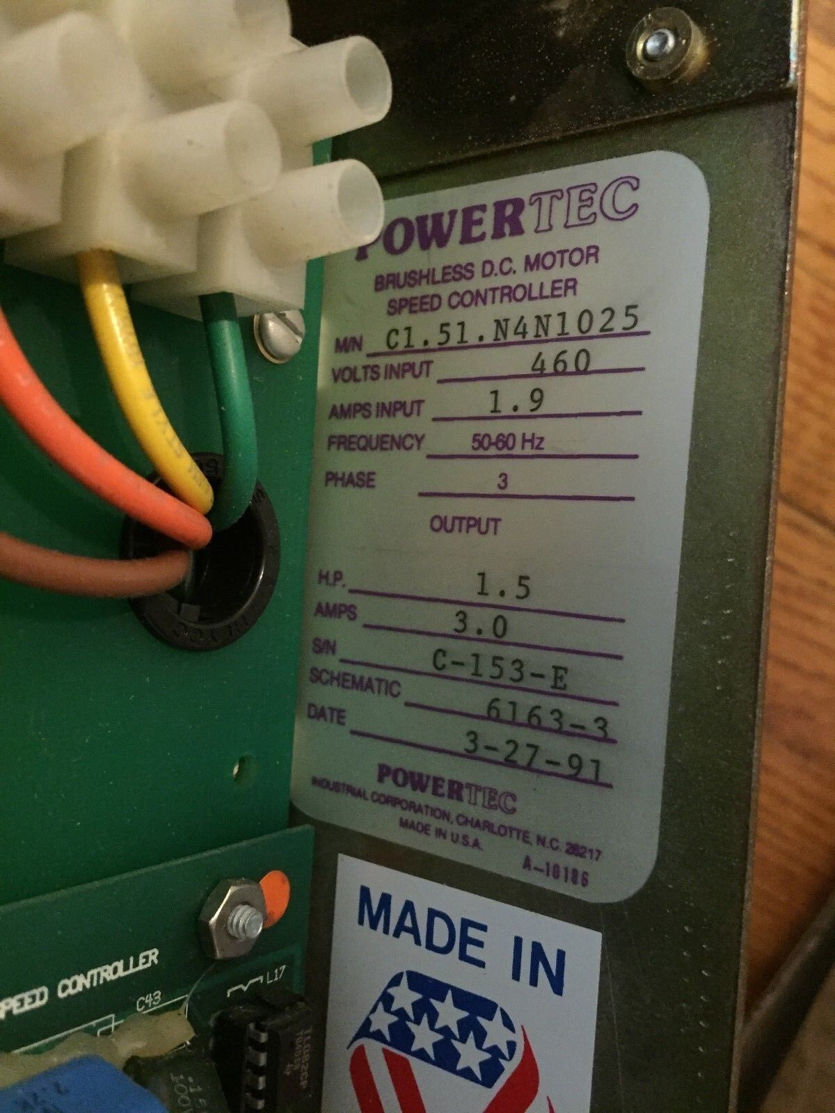 Powertec C1.51.N4n1025 ,1.5Hp,3Ph,Powertec 1000 Drive Dc Controller,Ch