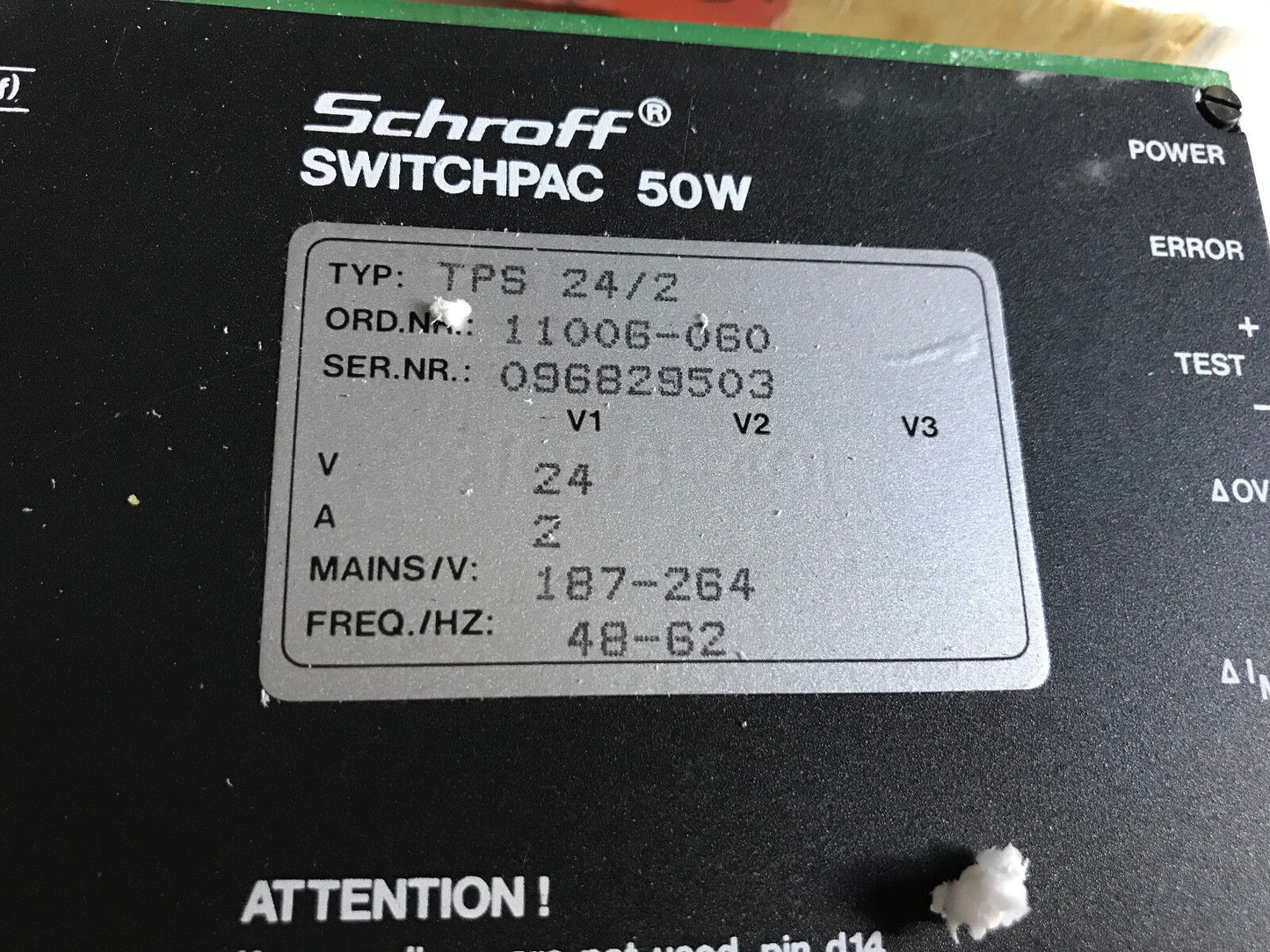 Schroff Tps 24/2,Tps 24 24Vdc Switchpac 50W Power Supply,11006-060,24Vdc,Sh