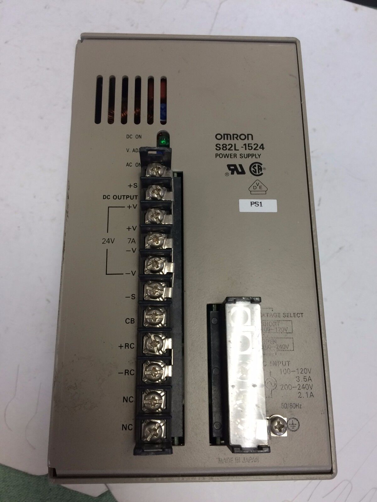 Omron S82l-1524 Power Supply, 100-240 Vac, 24 Vdc,Cy