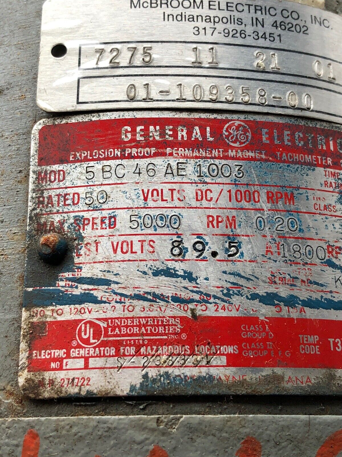 Ge General Electric 5Bc46ae1003 Dc Motor, 89.5 Vdc,1800 Rpm,Av