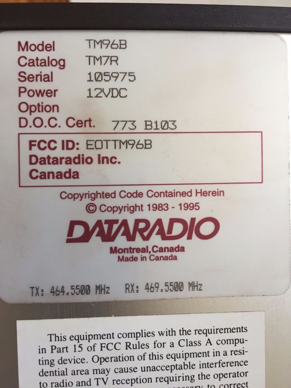 New Dataradio Tm96b, T-Modem 96, 12Vdc 2W Tm96b,Ec