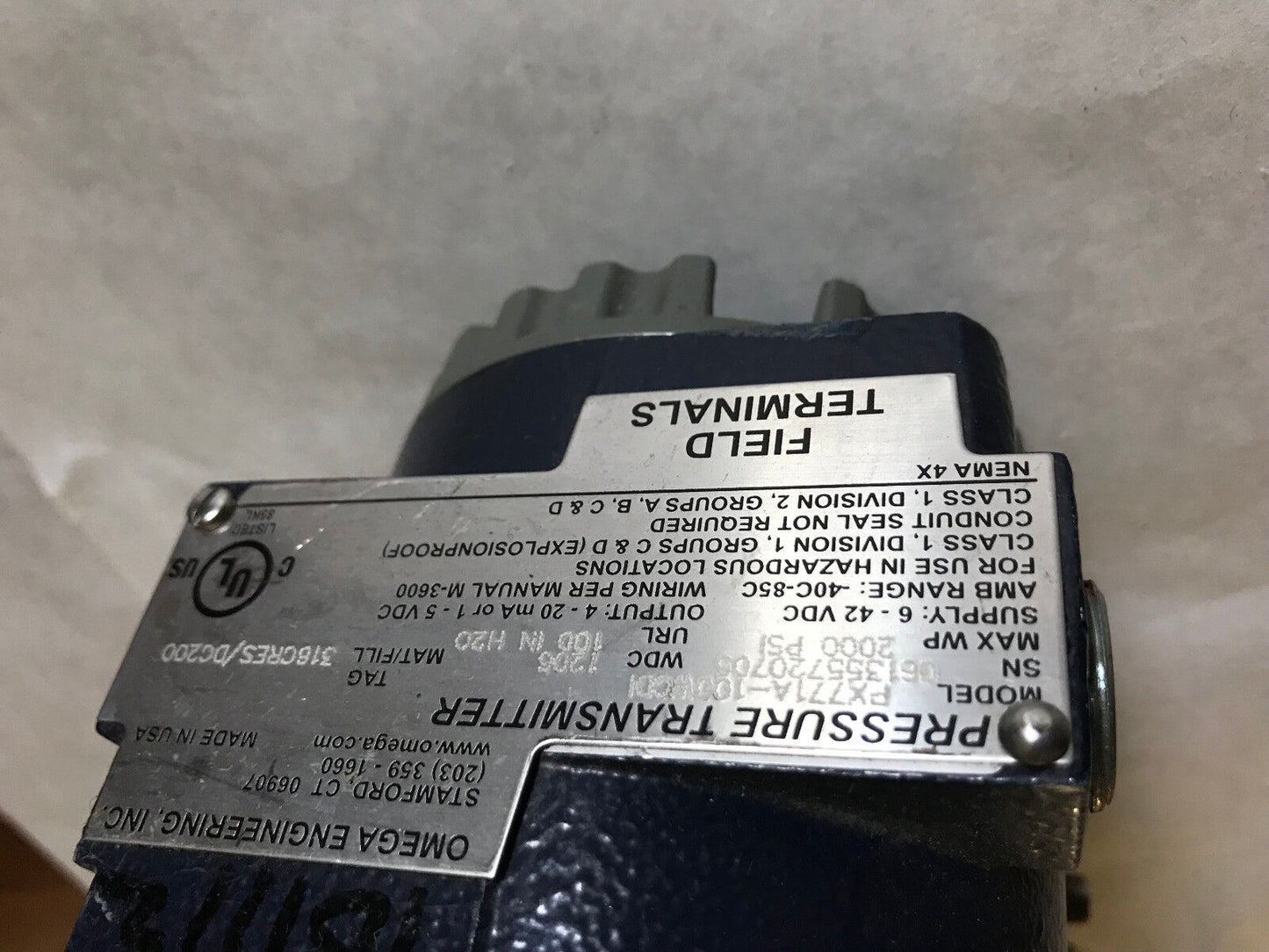 Omega Px771a-100Wcdi,316Cres/Dc200,Wdc 1206,100Inh20,Cti 101112 Transmitter,Eq
