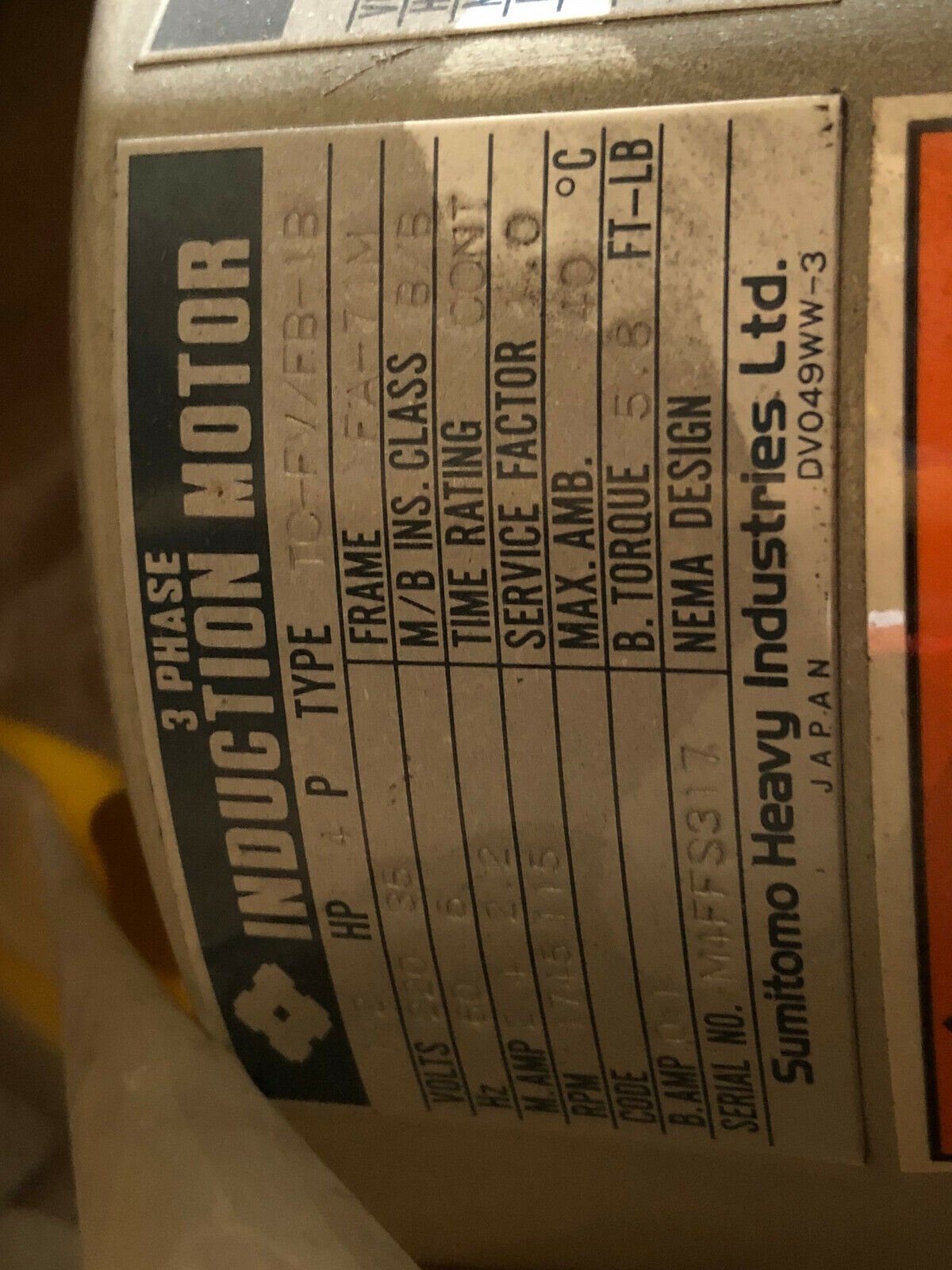 New Sumitomo Rnfm05-43L-Av-B-50 Ac Gear Motor,Induction Motor Tc-Fv/Fb-1B,1/2,Db