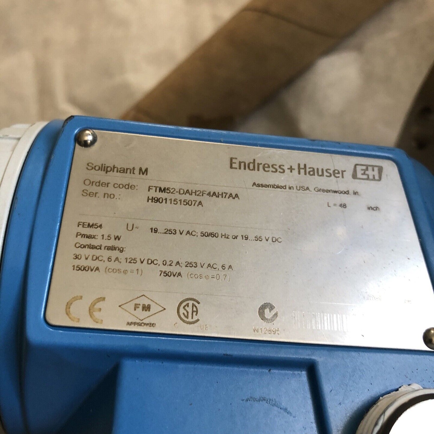 Endress+Hauser Ftm52-Dah2f4ah7aa Vibrating Level Switch,4 Blrf 150,Soliphantm,Ec