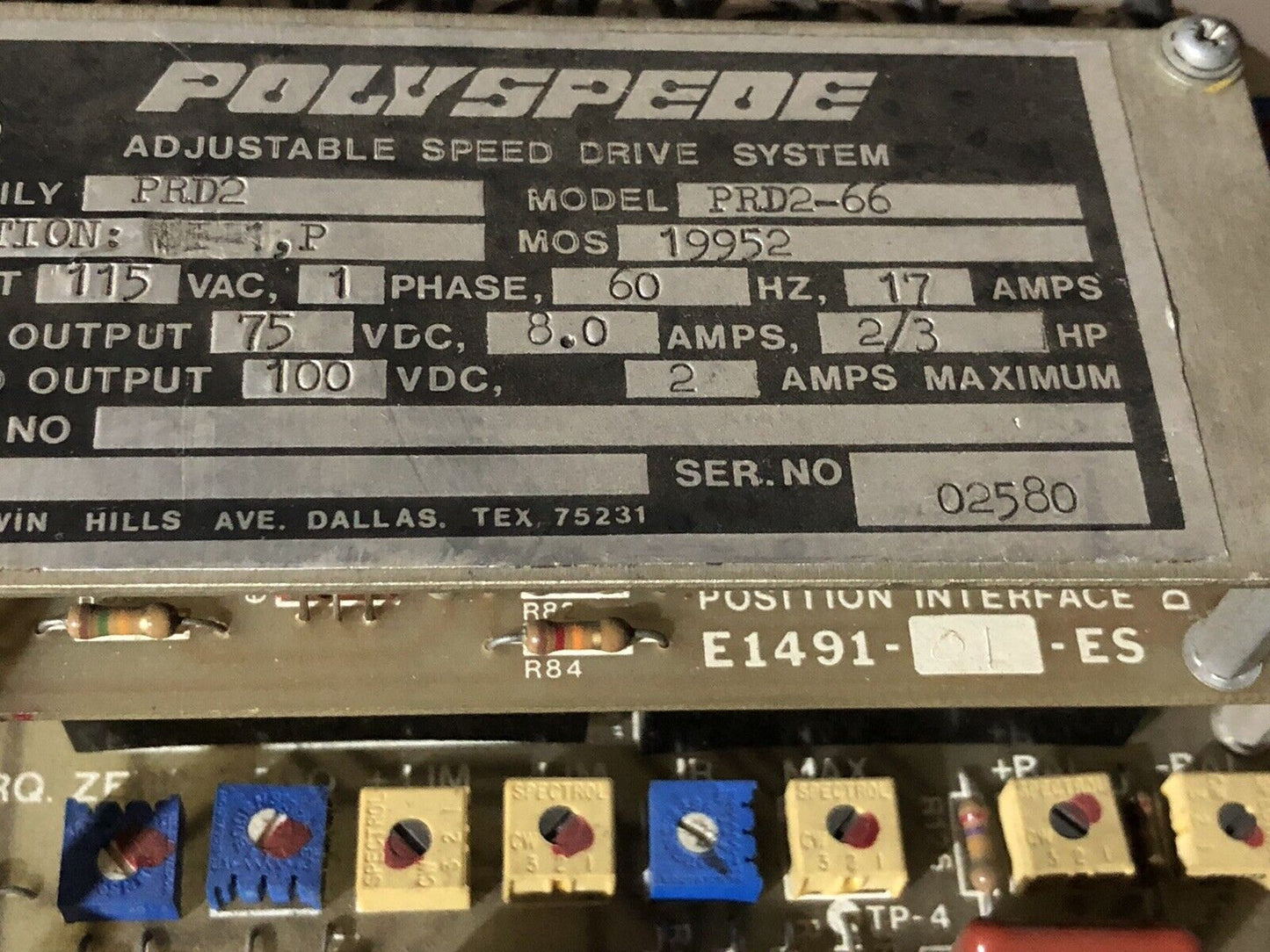 Polyspede Prd2 Prd2-66 Ac Drive,Option Si-1,P , E1489-01,E1491-01-Es,To